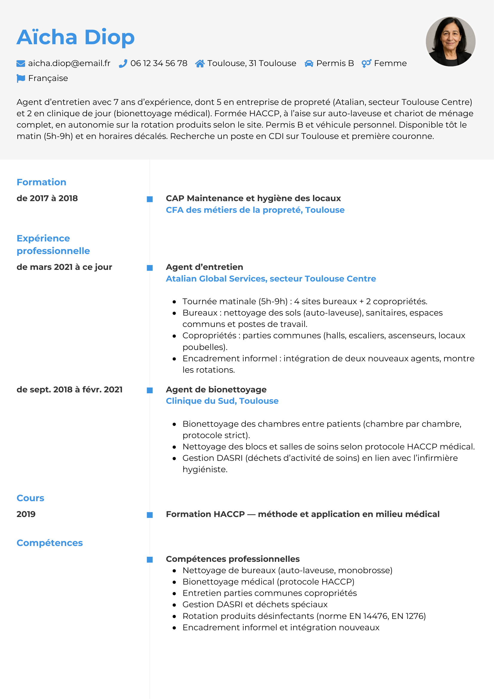 Modèle Chrono — exemple de CV Agent d’entretien