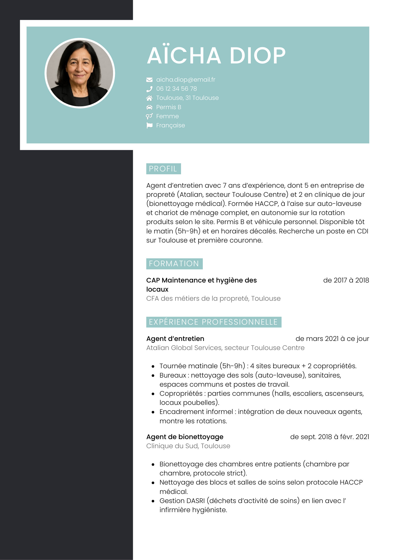 Modèle Élégant — exemple de CV Agent d’entretien