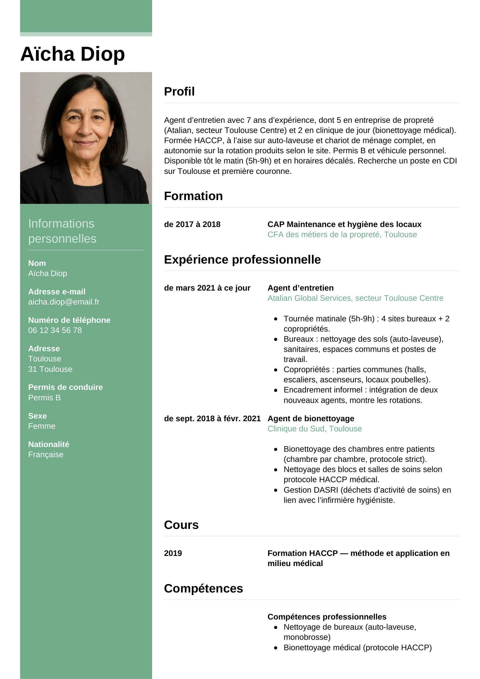 Modèle Informel — exemple de CV Agent d’entretien