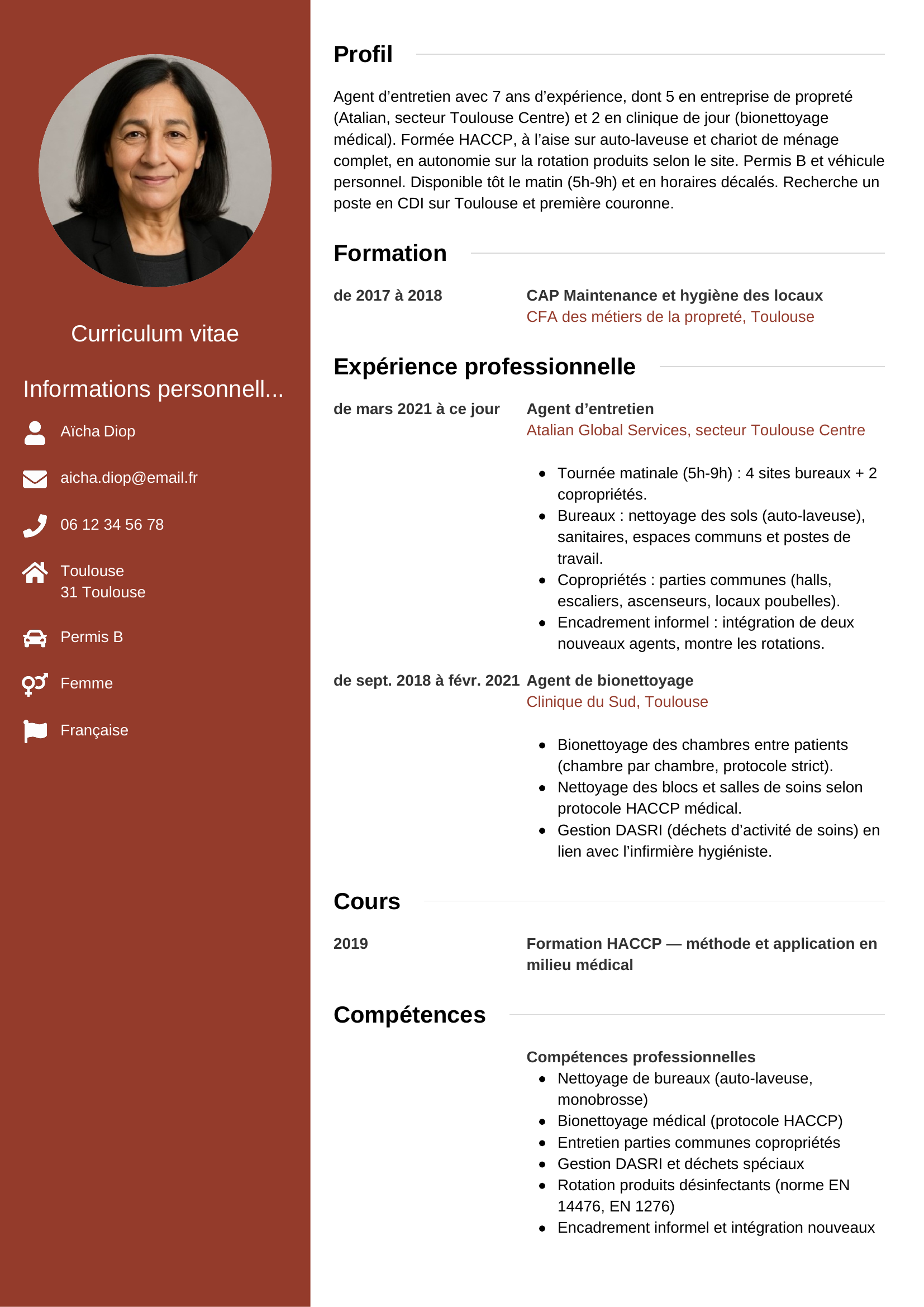 Exemple de CV agent d’entretien