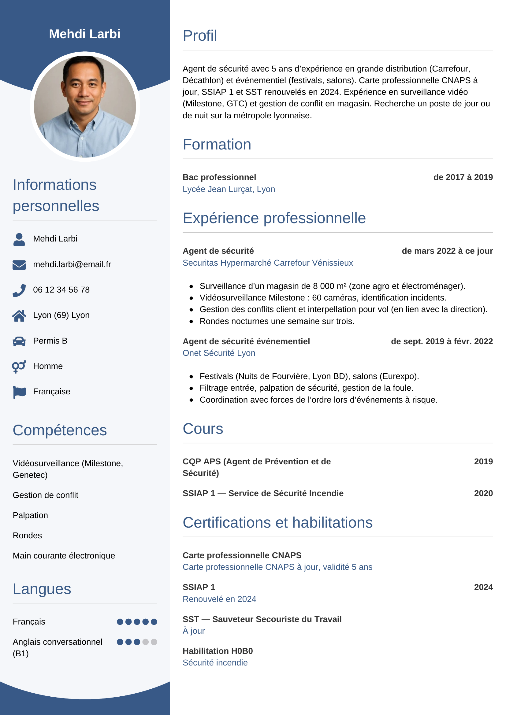 CV agent de sécurité — modèle circulaire