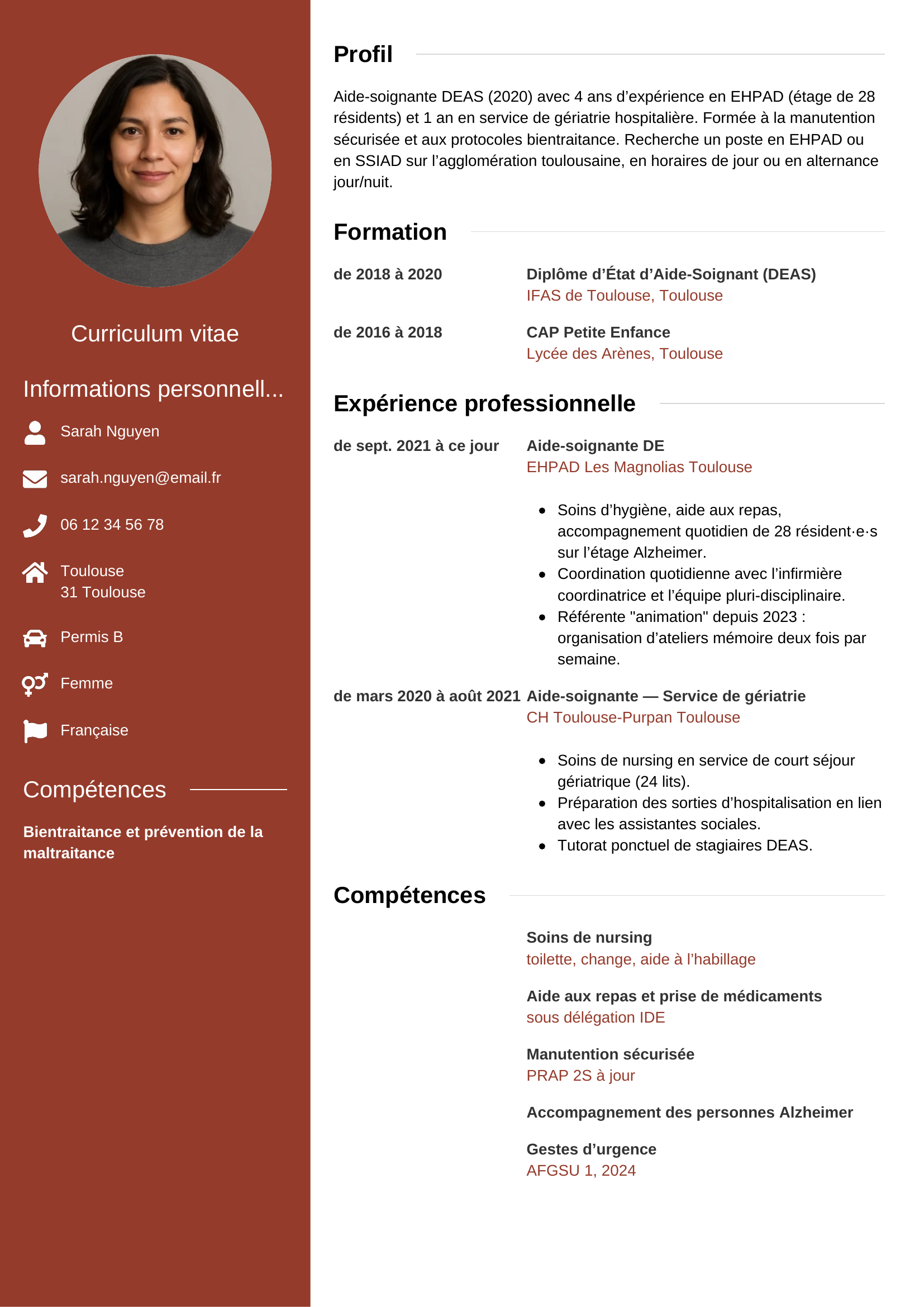 Exemple de CV aide-soignante