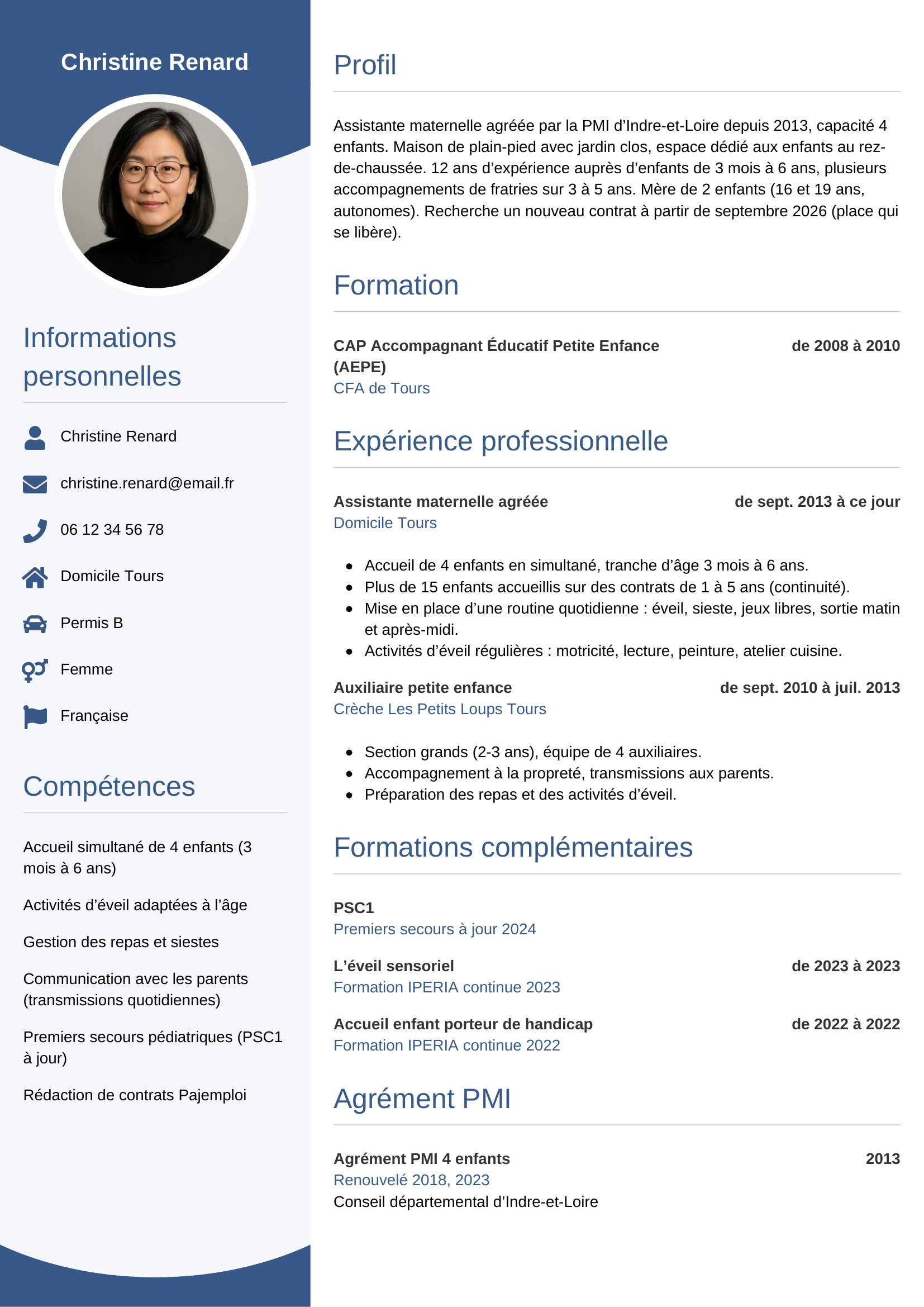 Modèle Circulaire — exemple de CV Assistante maternelle