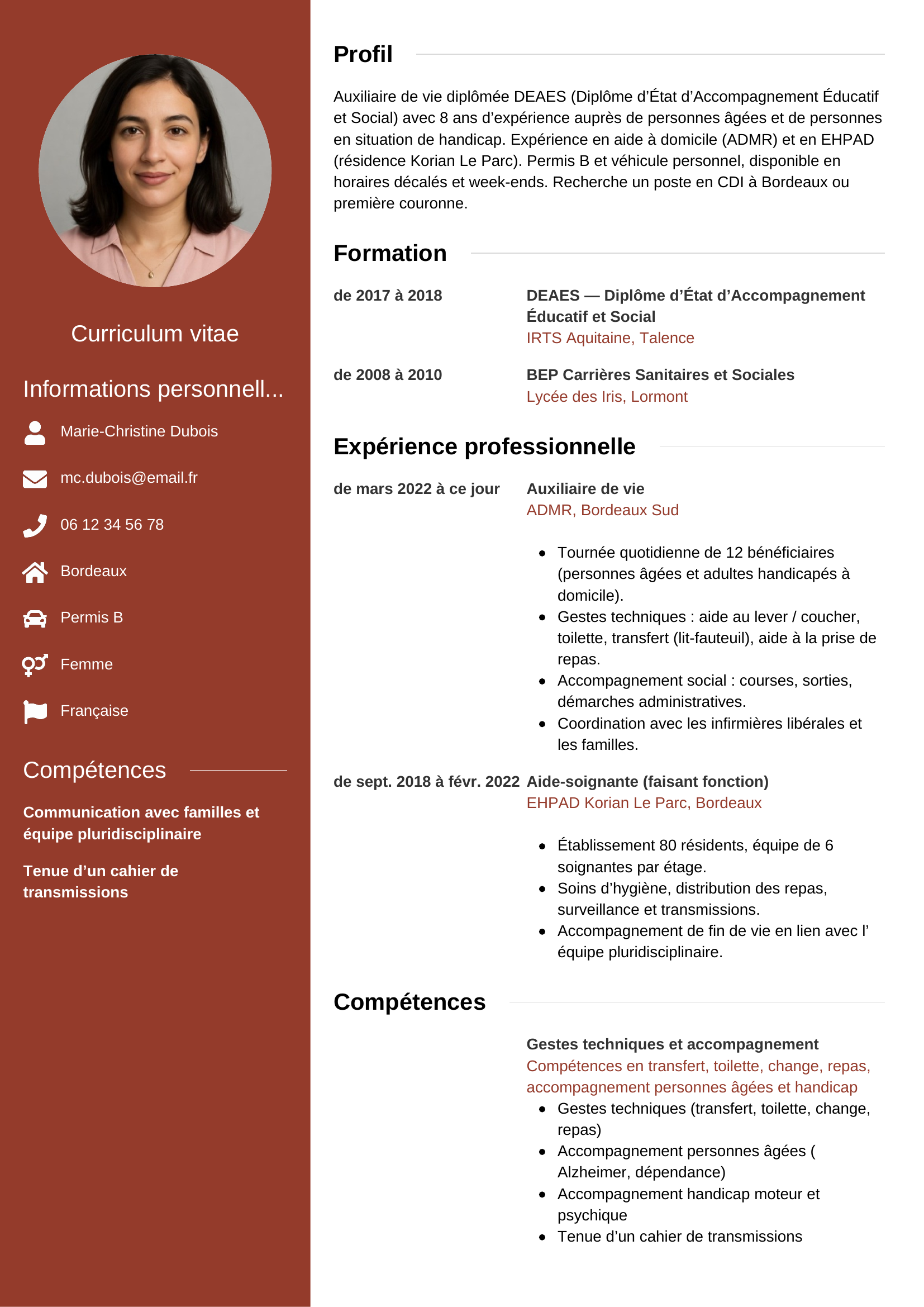 Exemple de CV auxiliaire de vie
