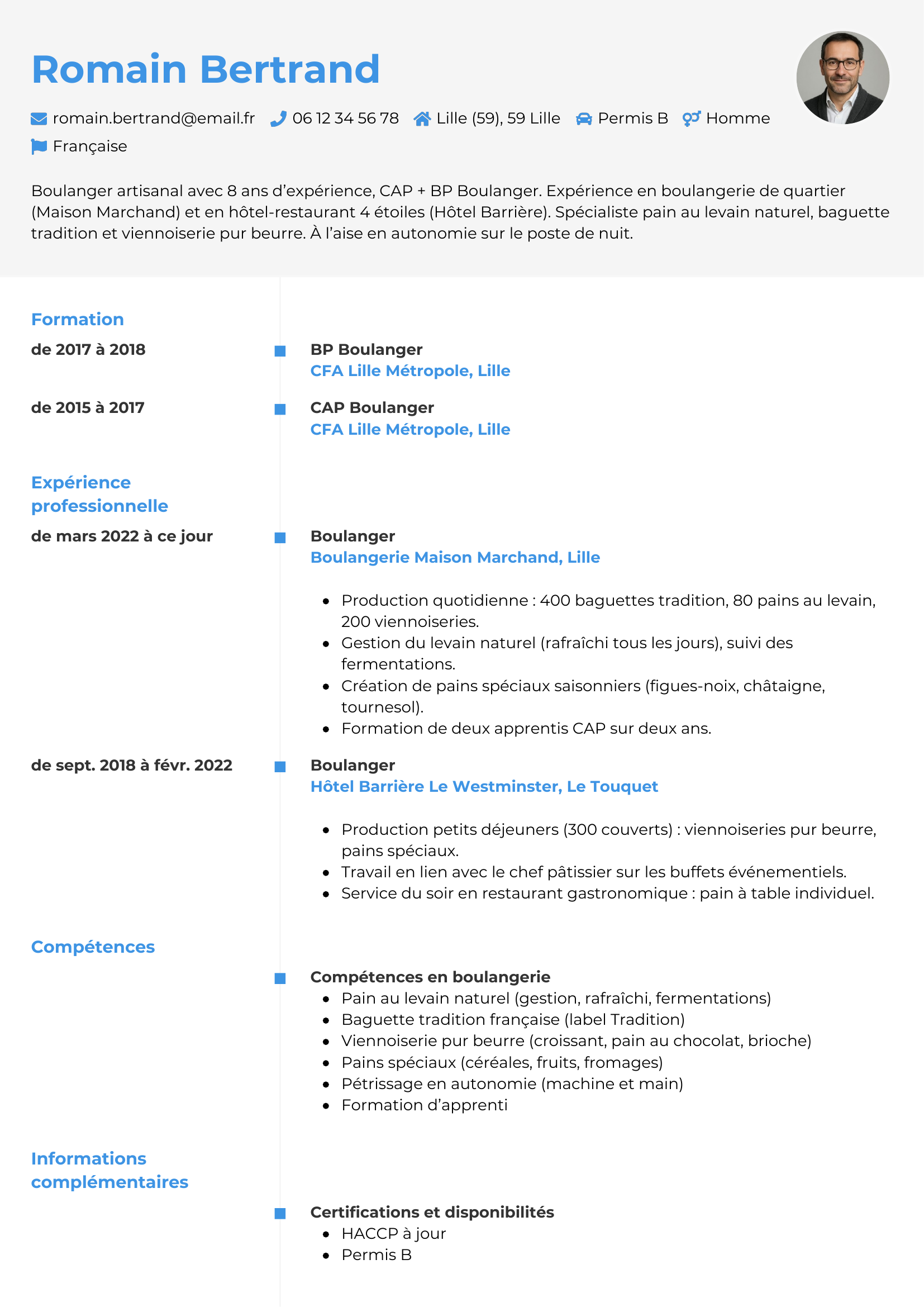 Modèle Chrono — exemple de CV Boulanger