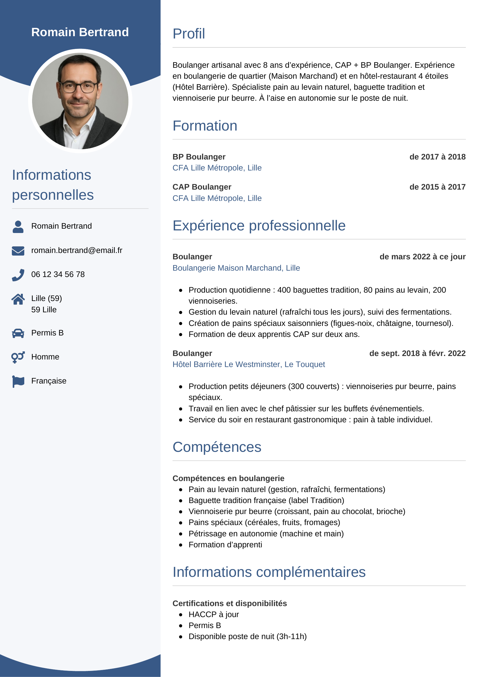 Modèle Circulaire — exemple de CV Boulanger