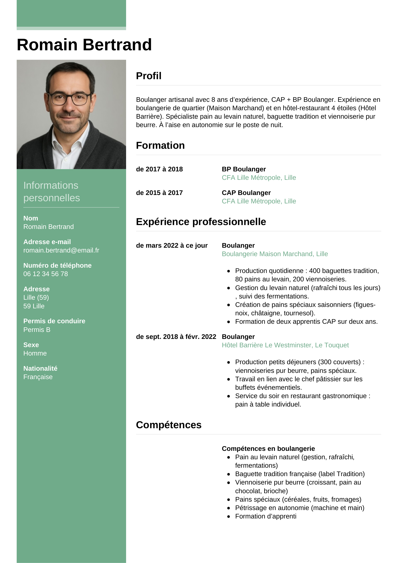 Modèle Informel — exemple de CV Boulanger