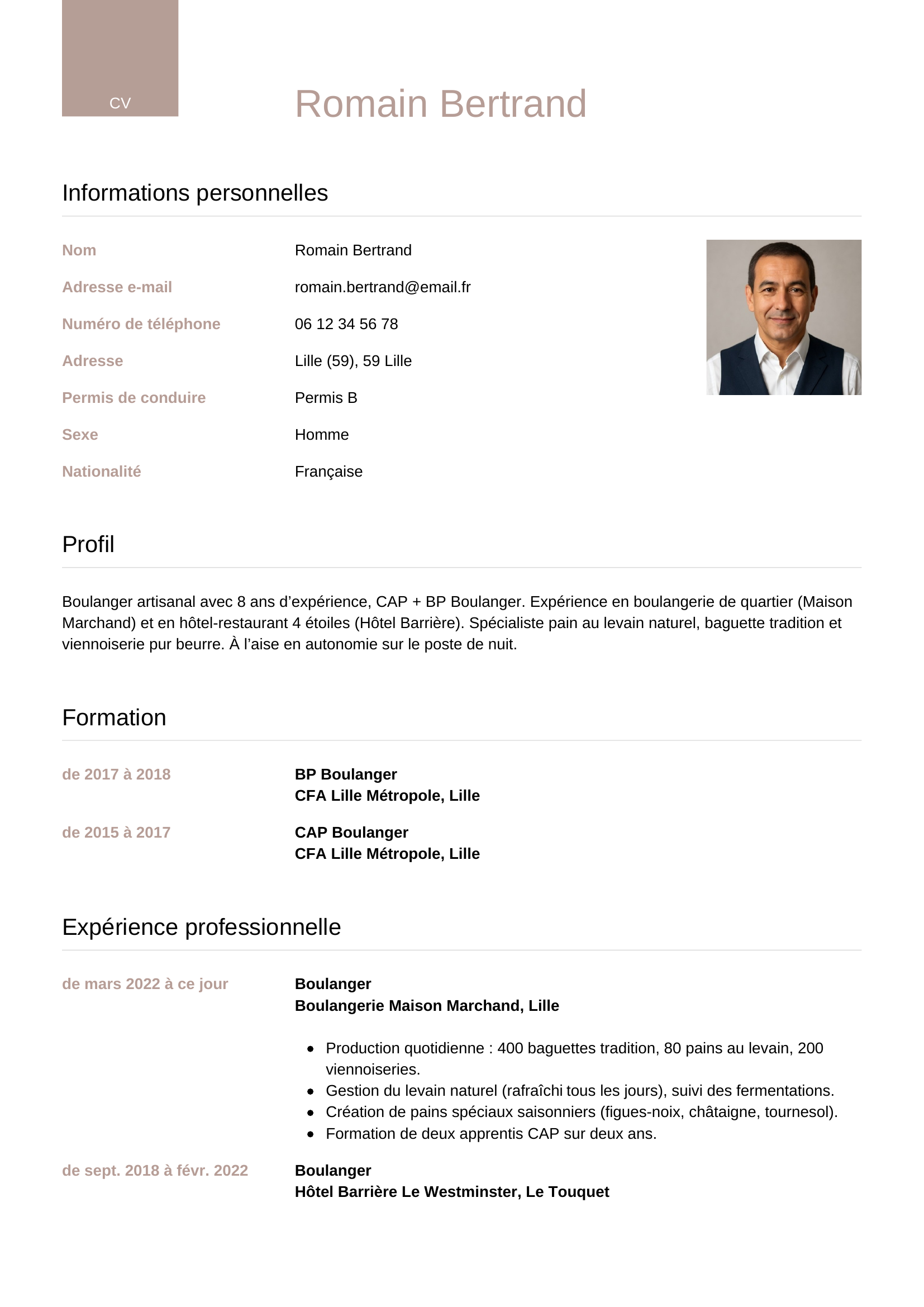 Modèle Luxe — exemple de CV Boulanger