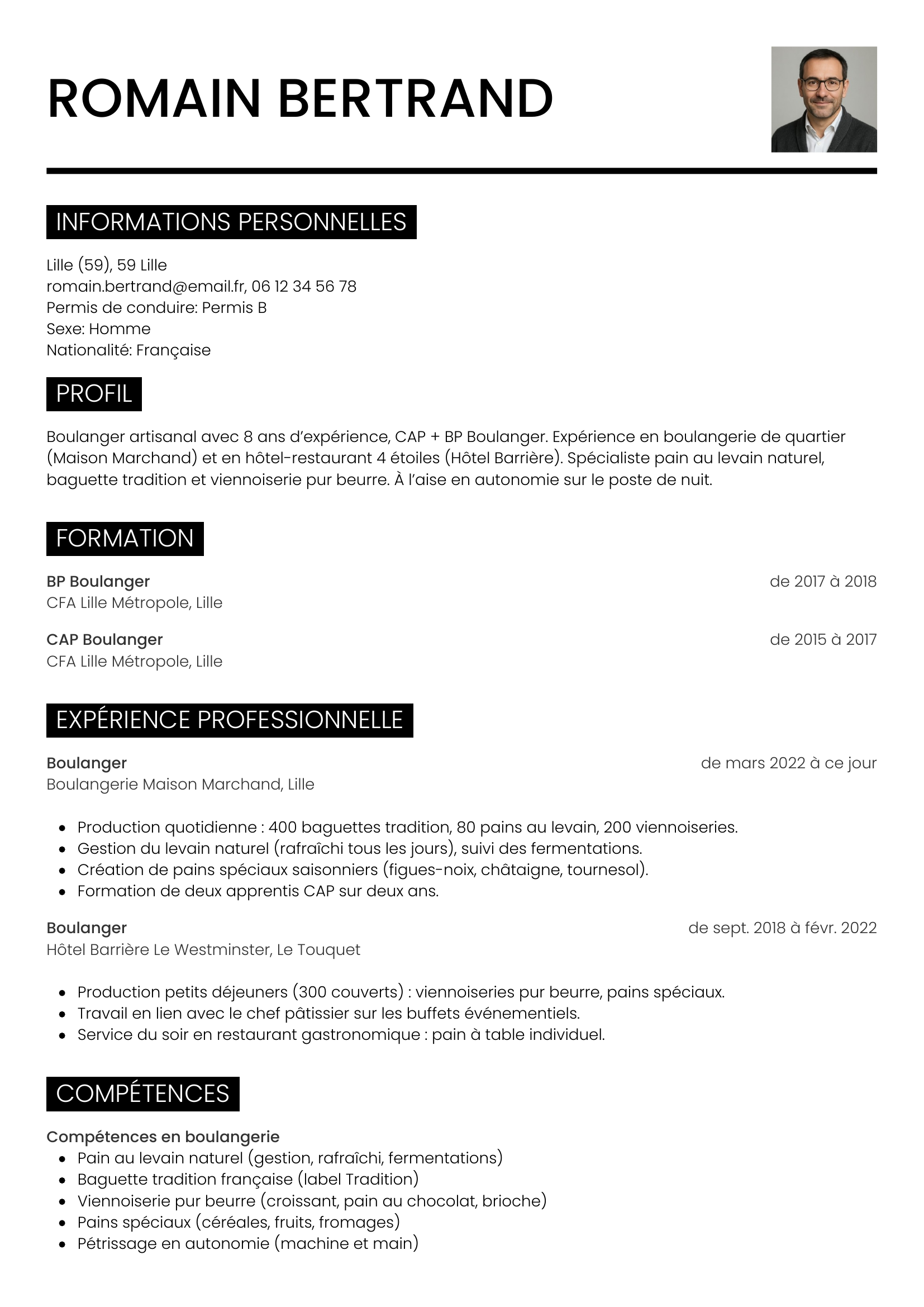 Modèle Métro — exemple de CV Boulanger