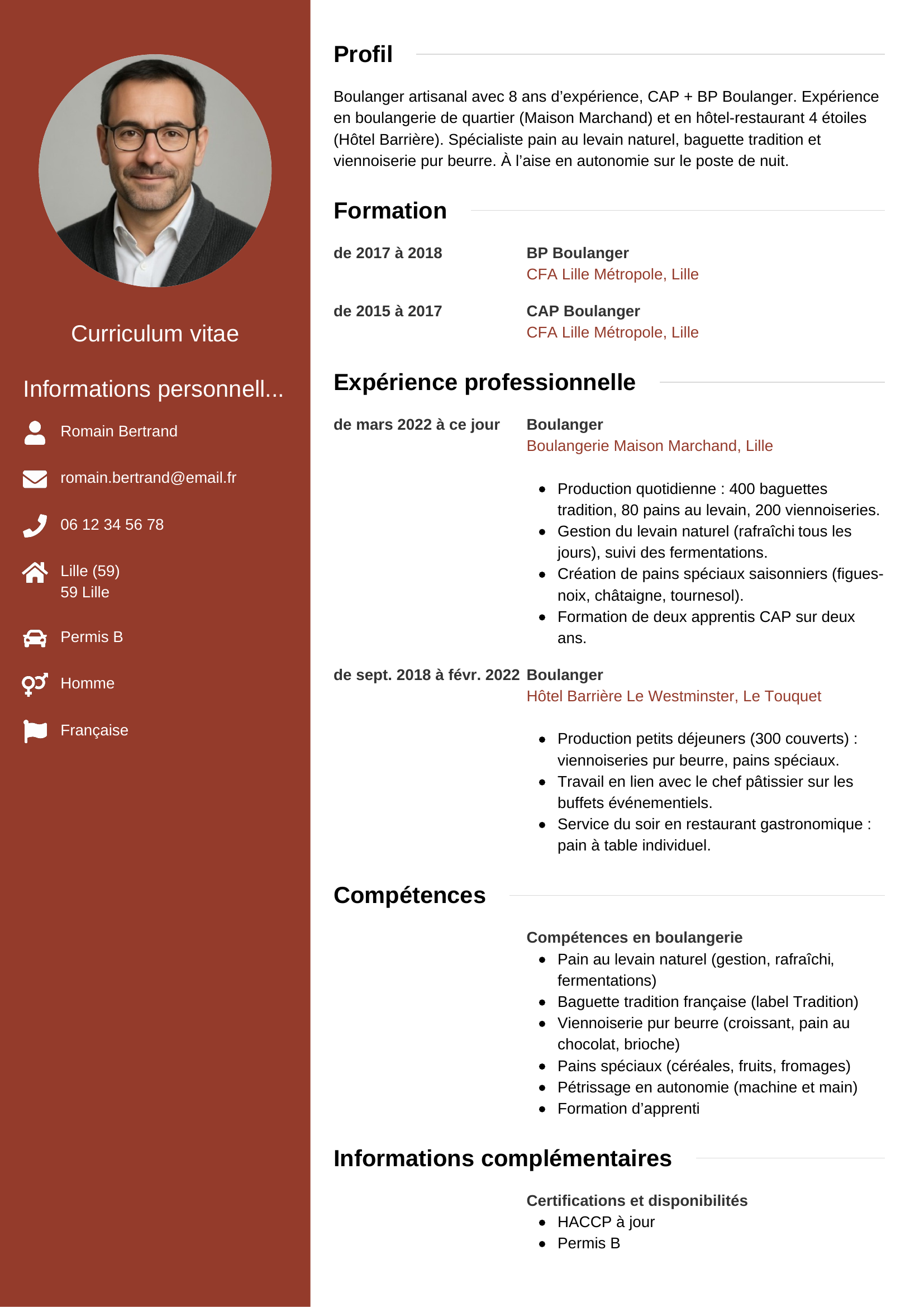 Exemple de CV boulanger
