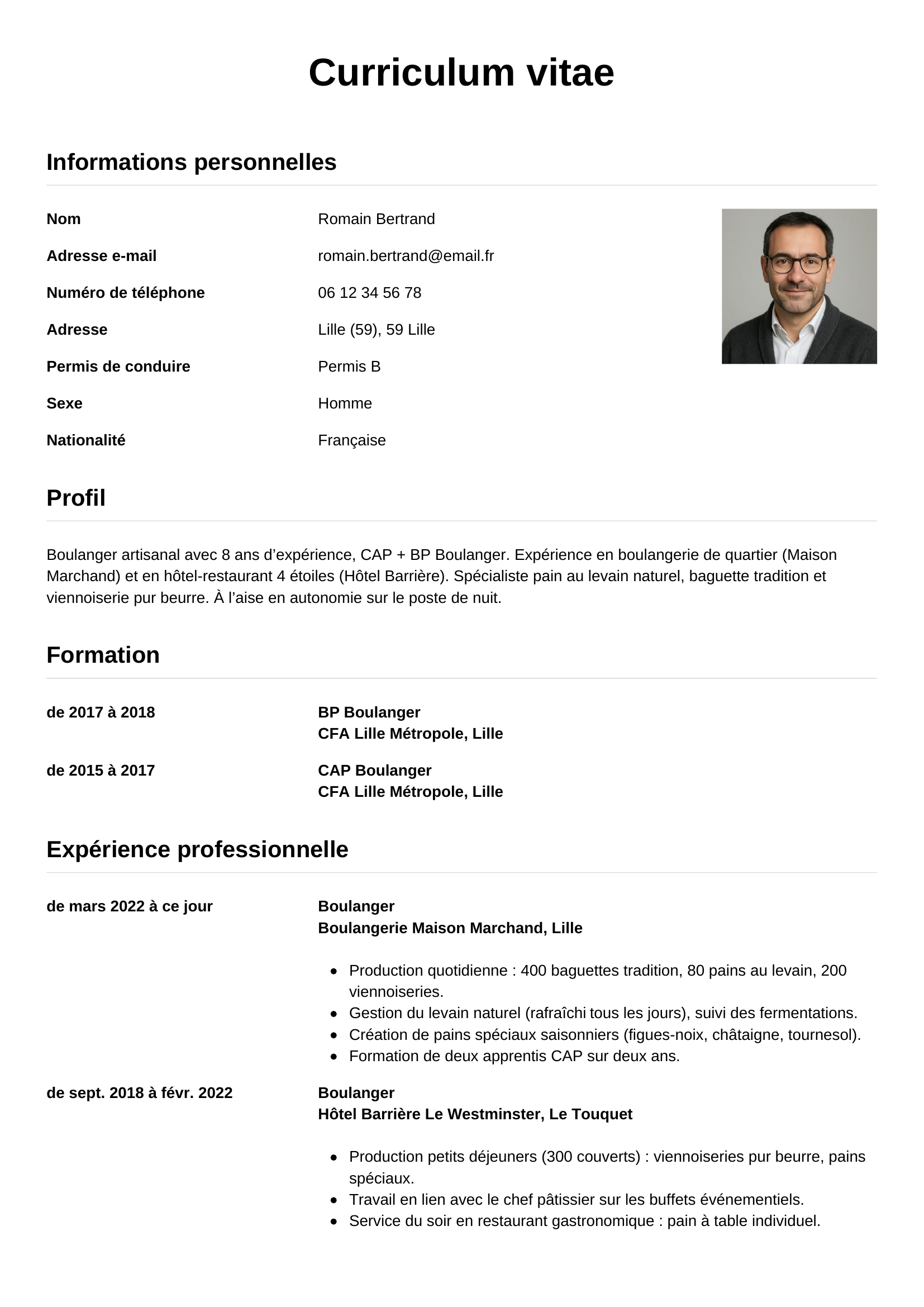 Modèle Simple — exemple de CV Boulanger