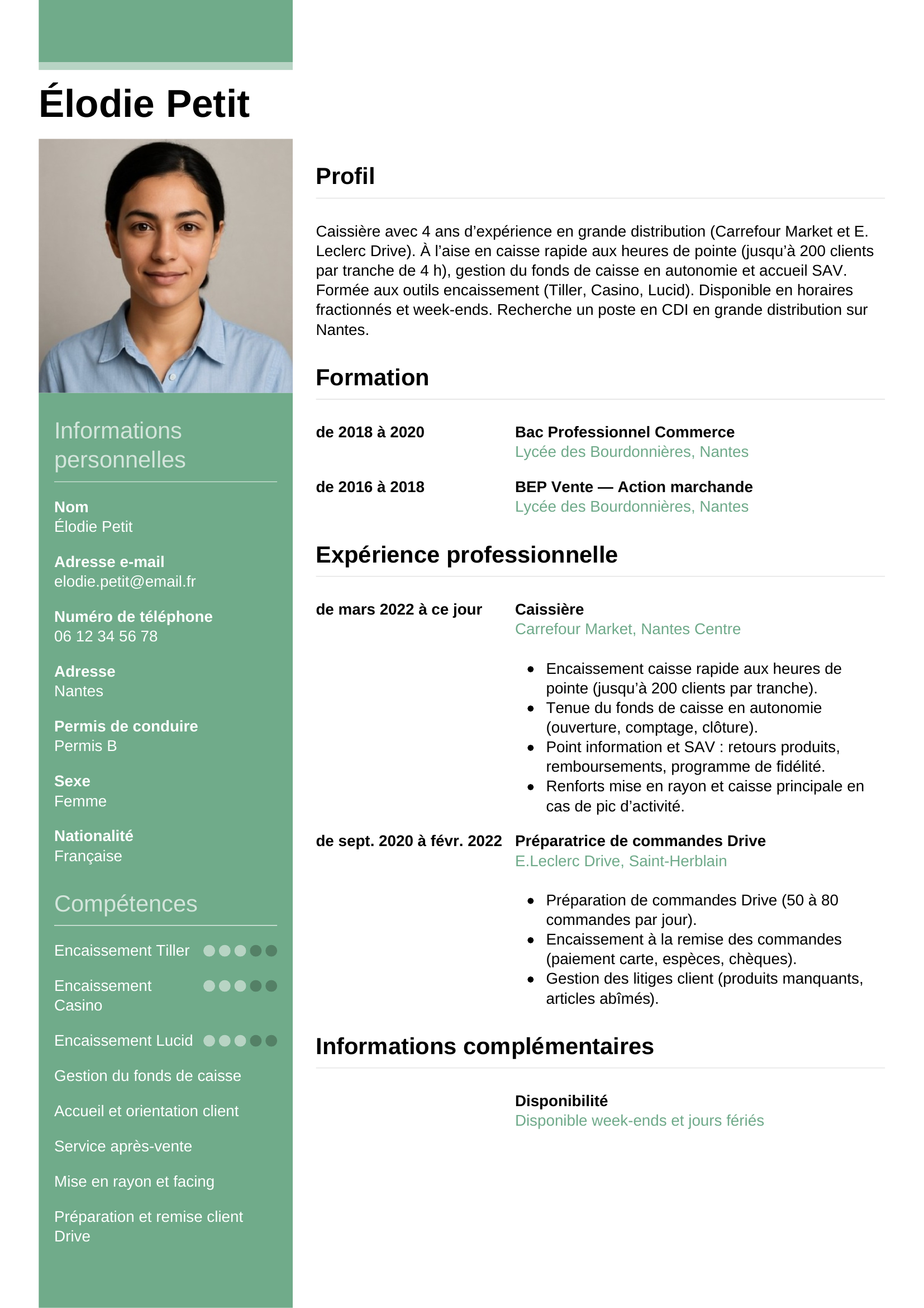Exemple de CV caissier