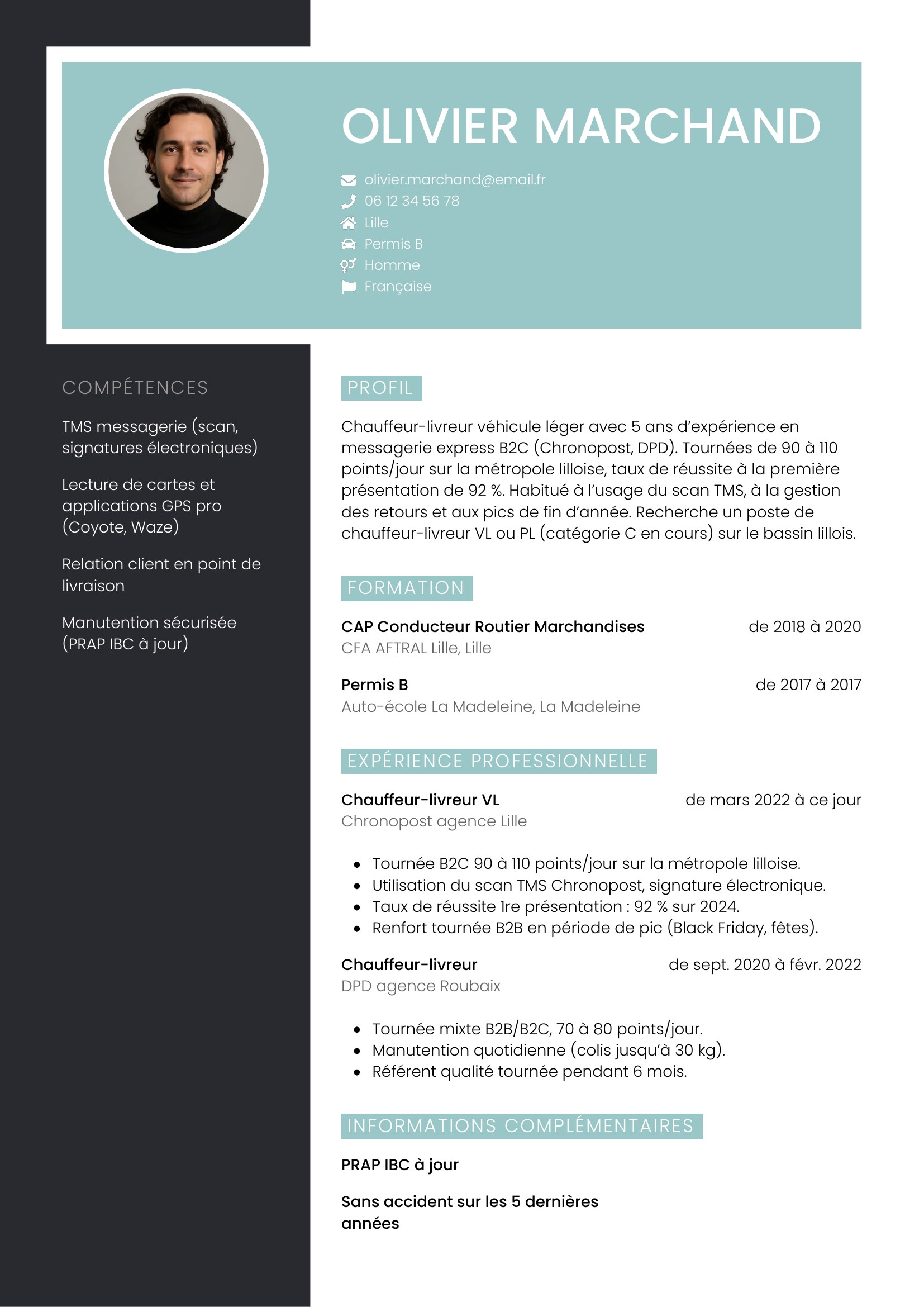 CV chauffeur-livreur — modèle élégant