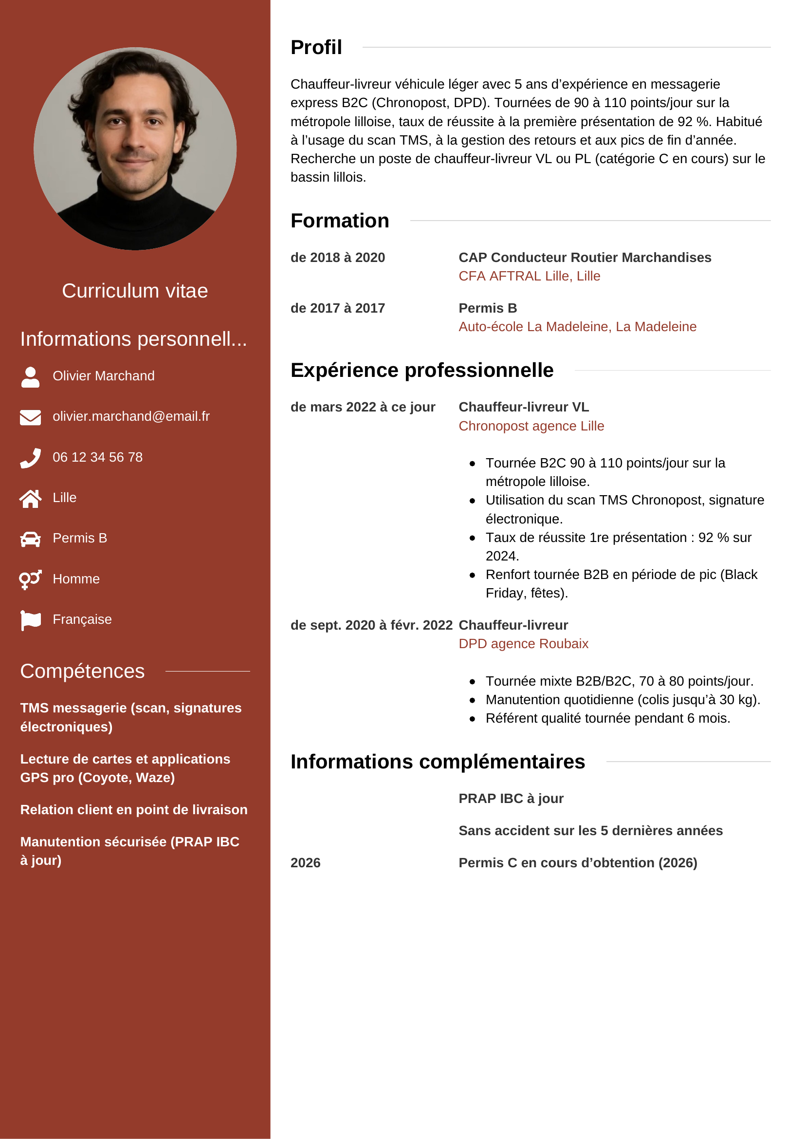 Exemple de CV chauffeur-livreur