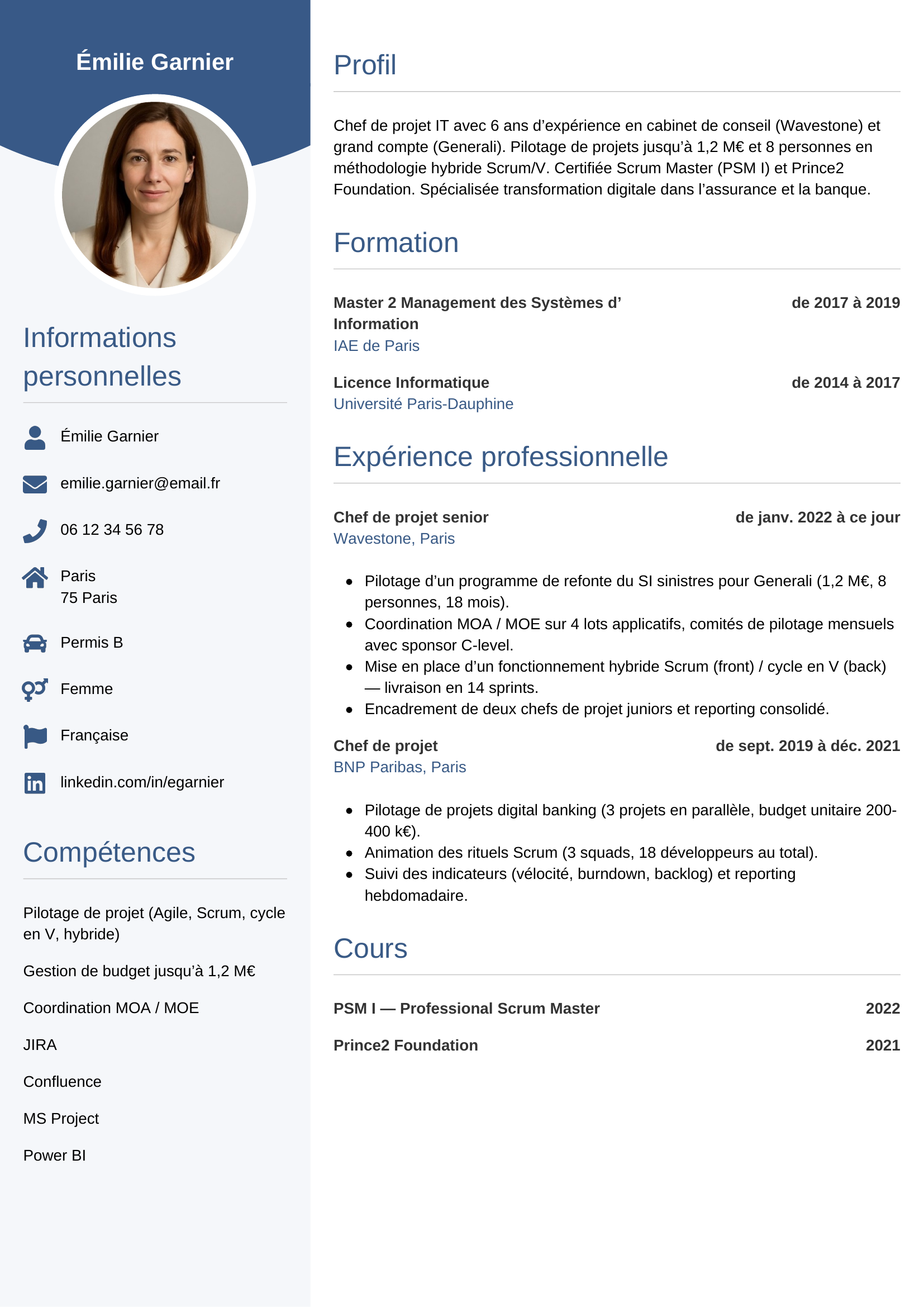 Modèle Circulaire — exemple de CV Chef de projet