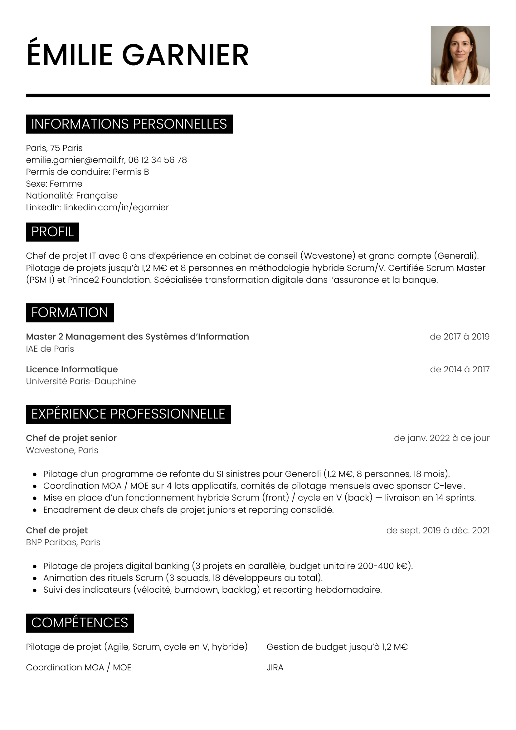 Modèle de CV Métro