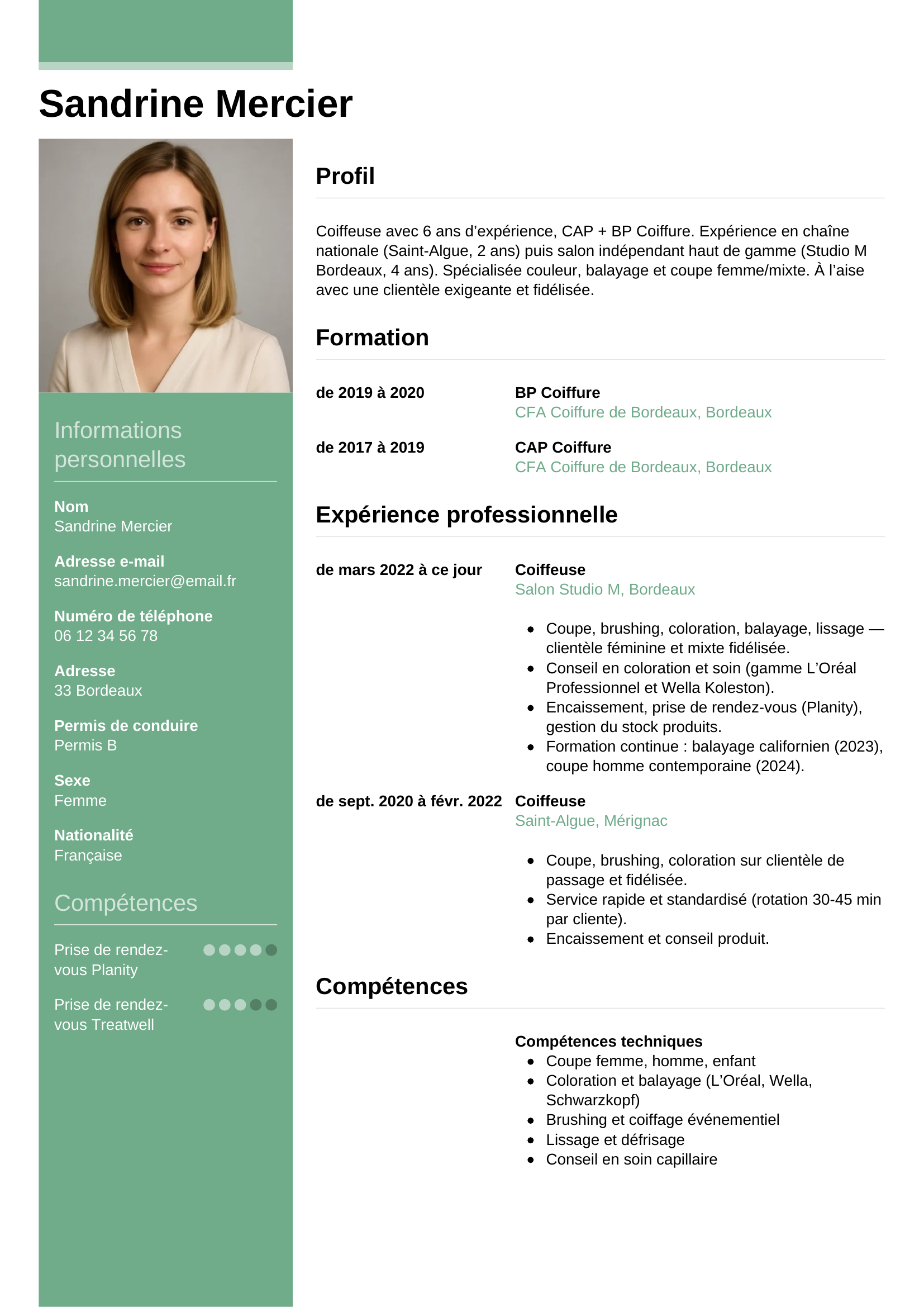 Exemple de CV coiffeur