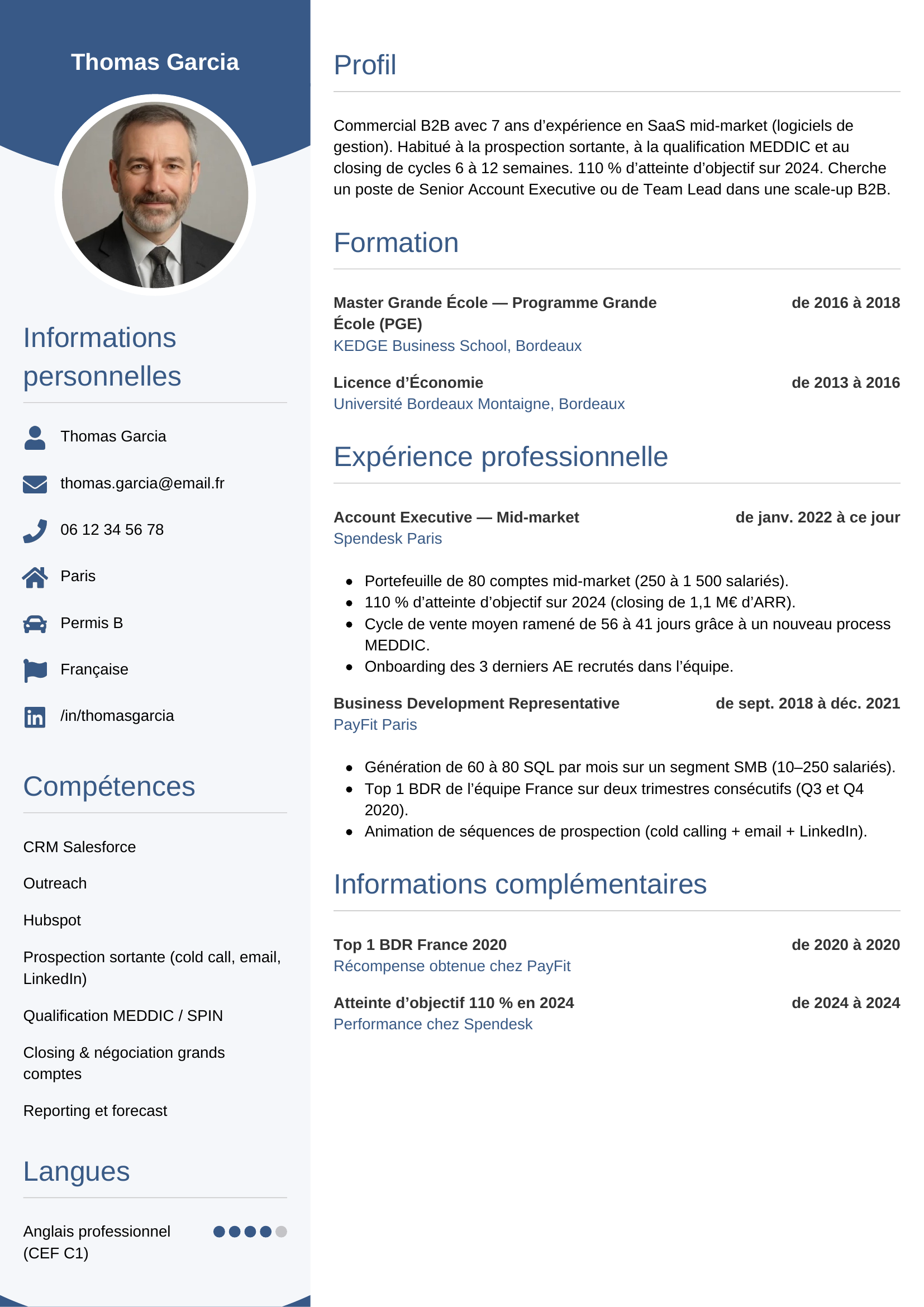Modèle Circulaire — exemple de CV Commercial