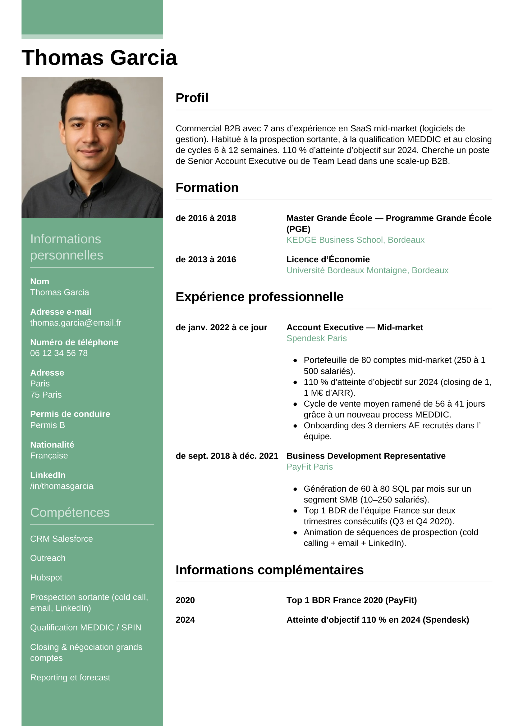 Modèle Informel — exemple de CV Commercial