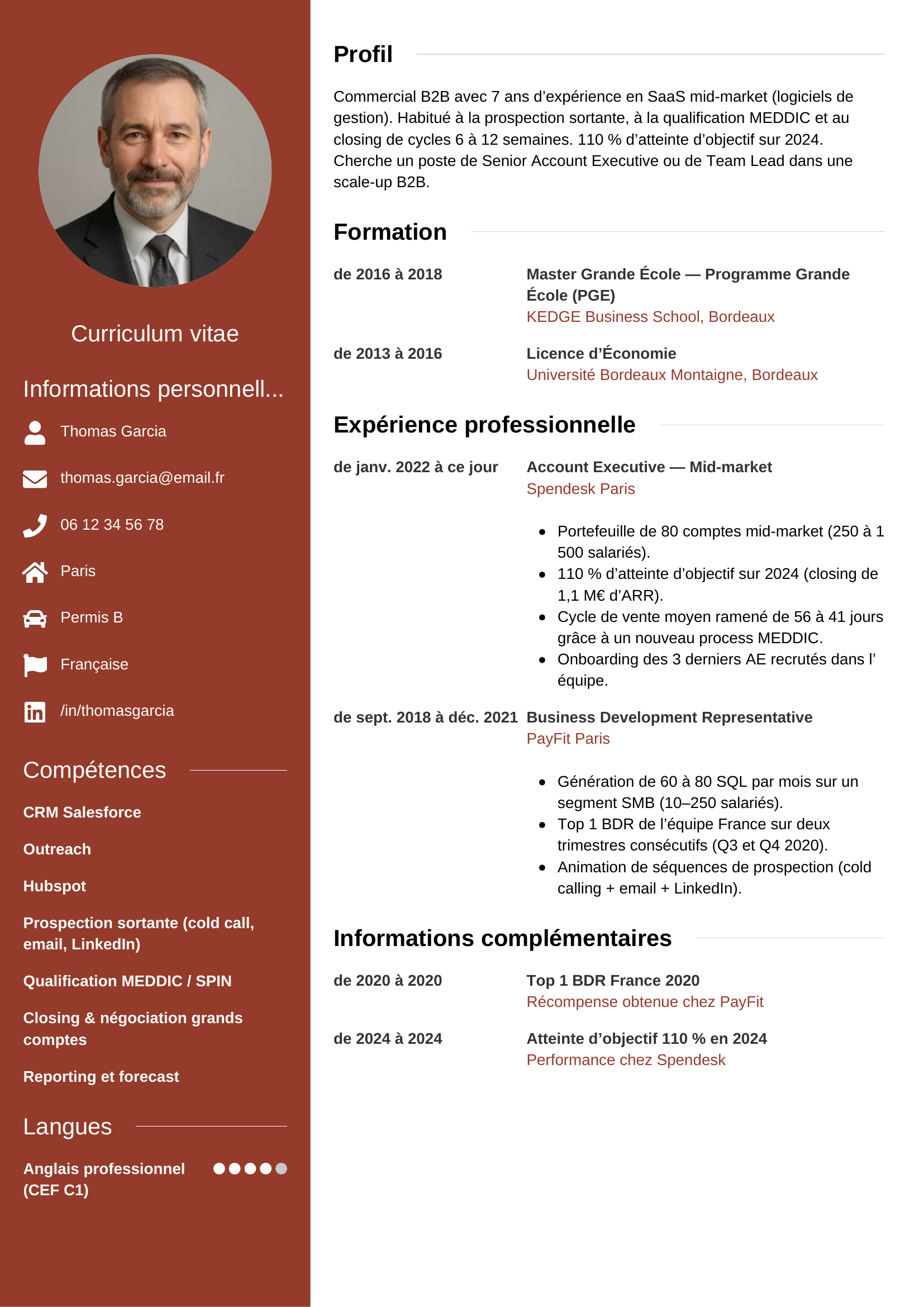 Exemple de CV commercial