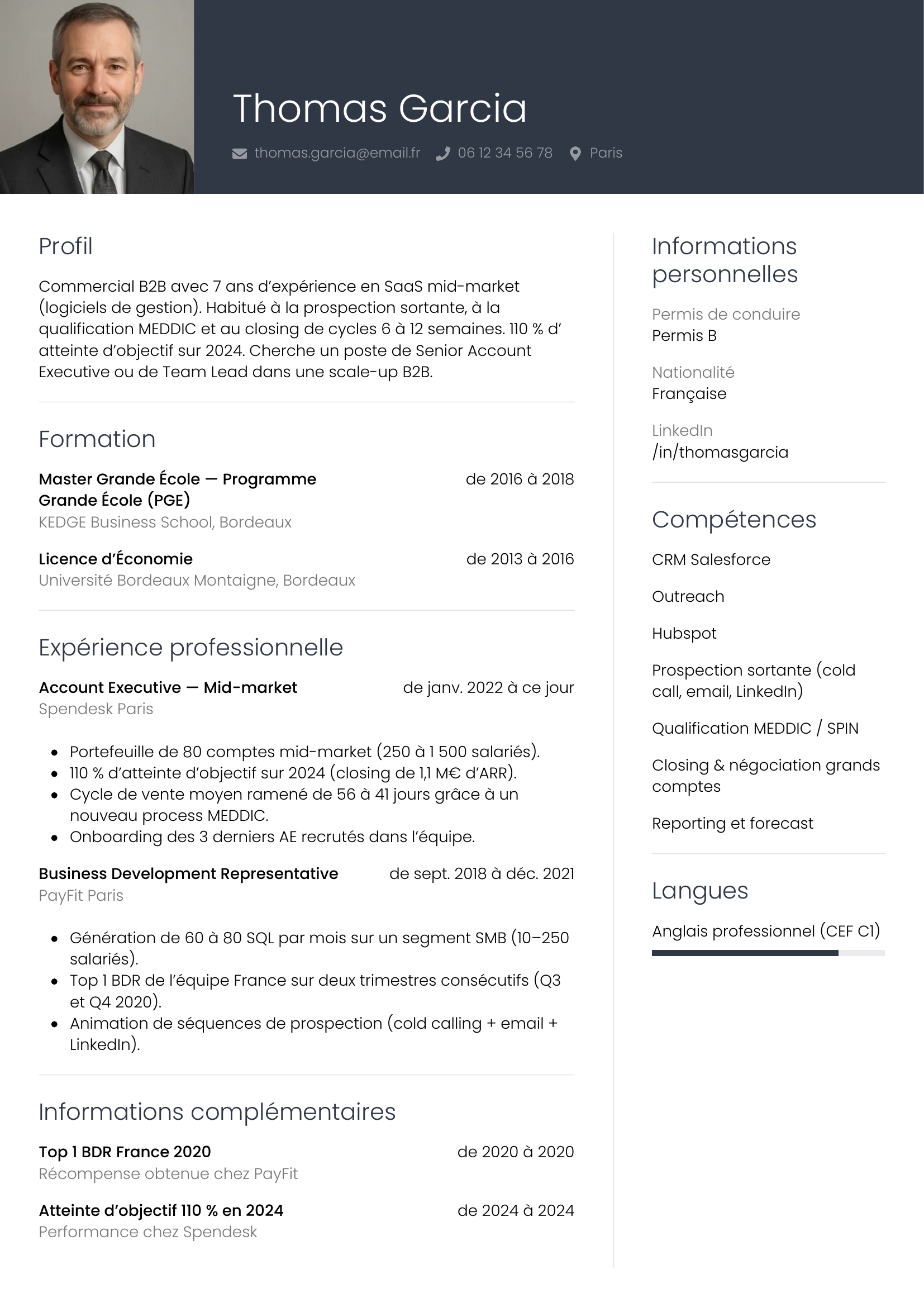 Modèle de CV Professionnel