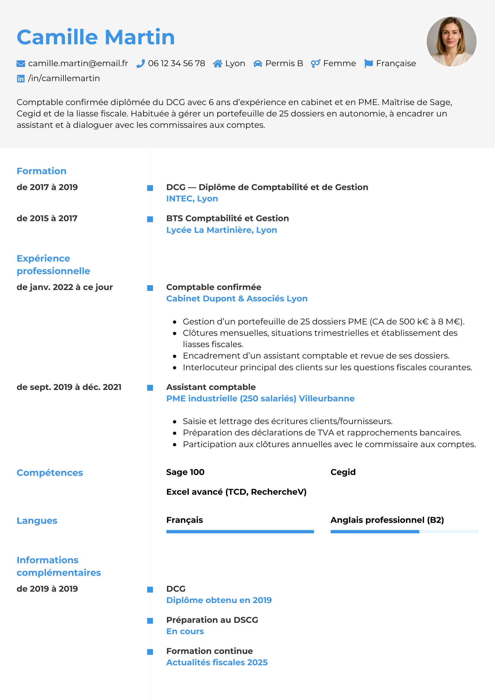 Modèle Chrono — exemple de CV Comptable