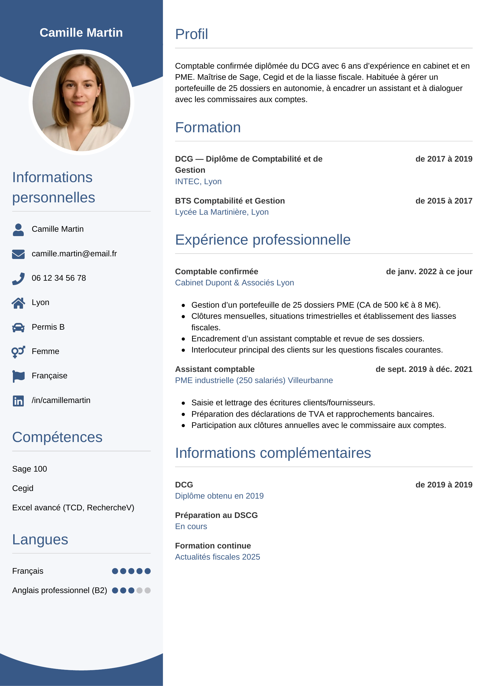 Modèle Circulaire — exemple de CV Comptable