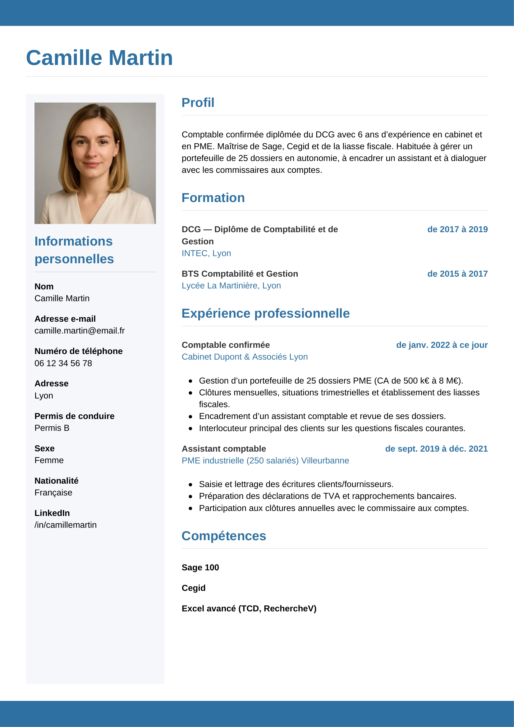 Modèle Horizontal — exemple de CV Comptable