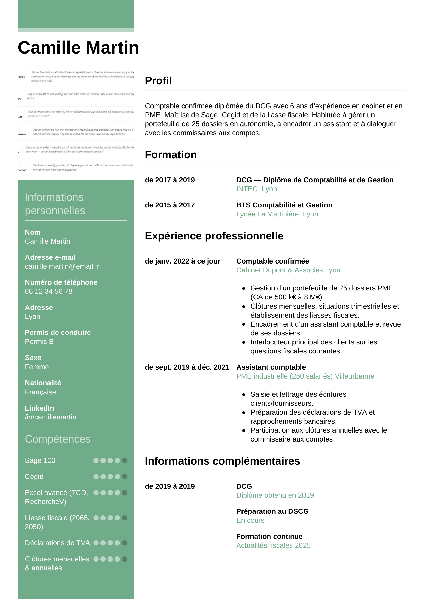 Modèle Informel — exemple de CV Comptable