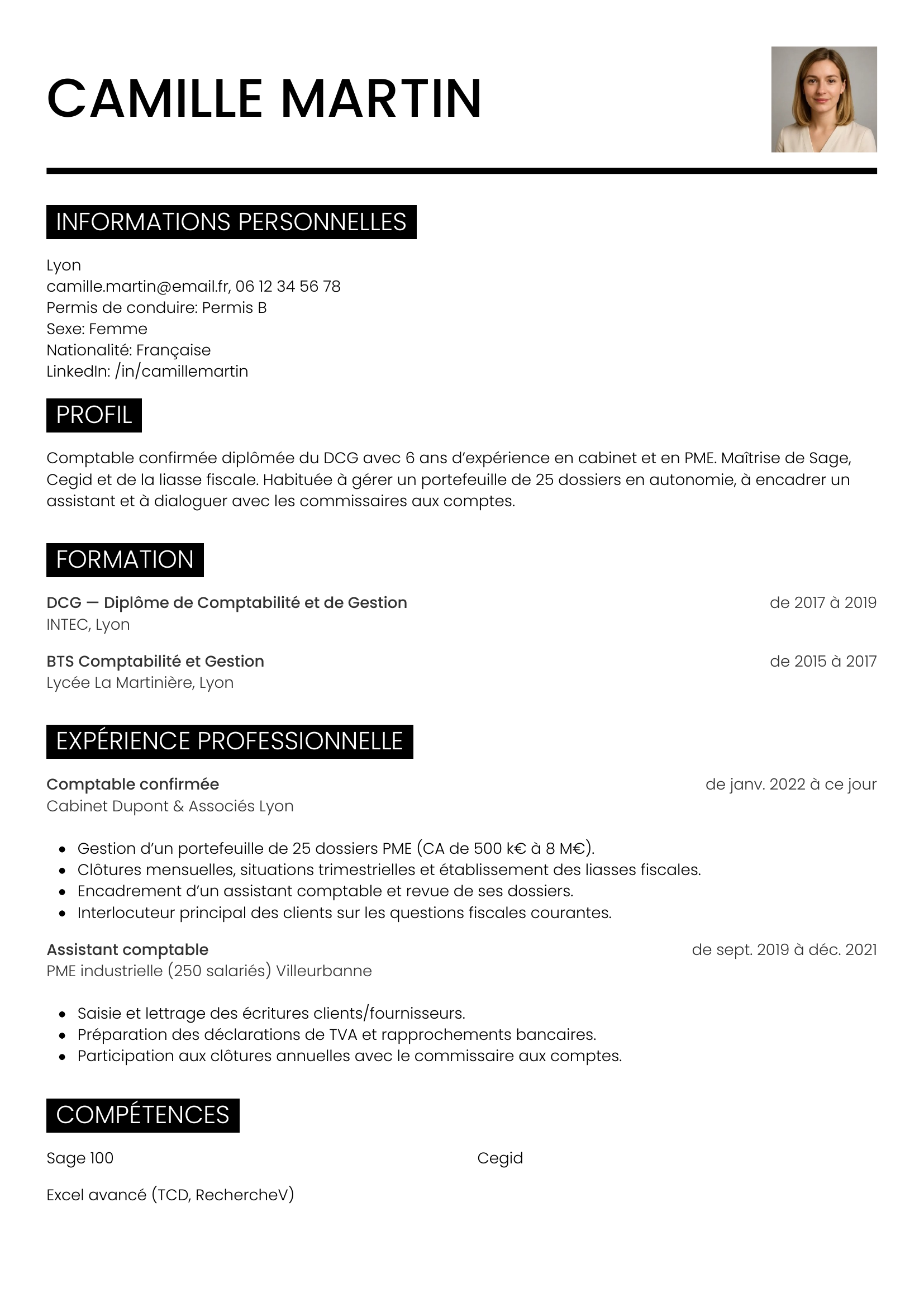 Modèle Métro — exemple de CV Comptable