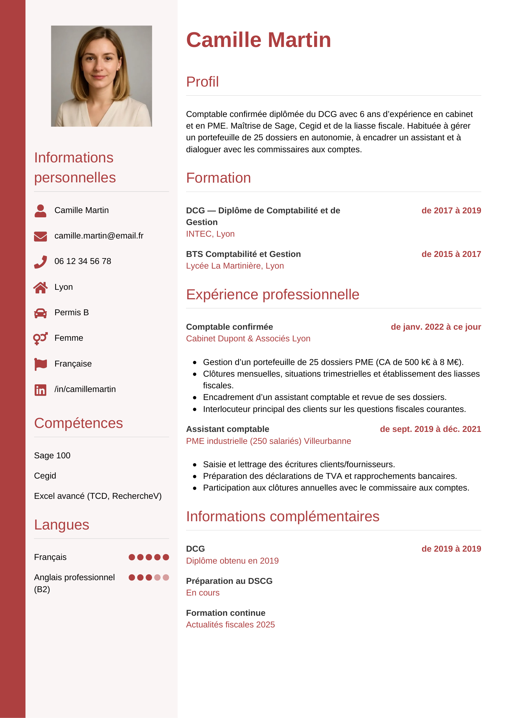 Modèle Vertical — exemple de CV Comptable