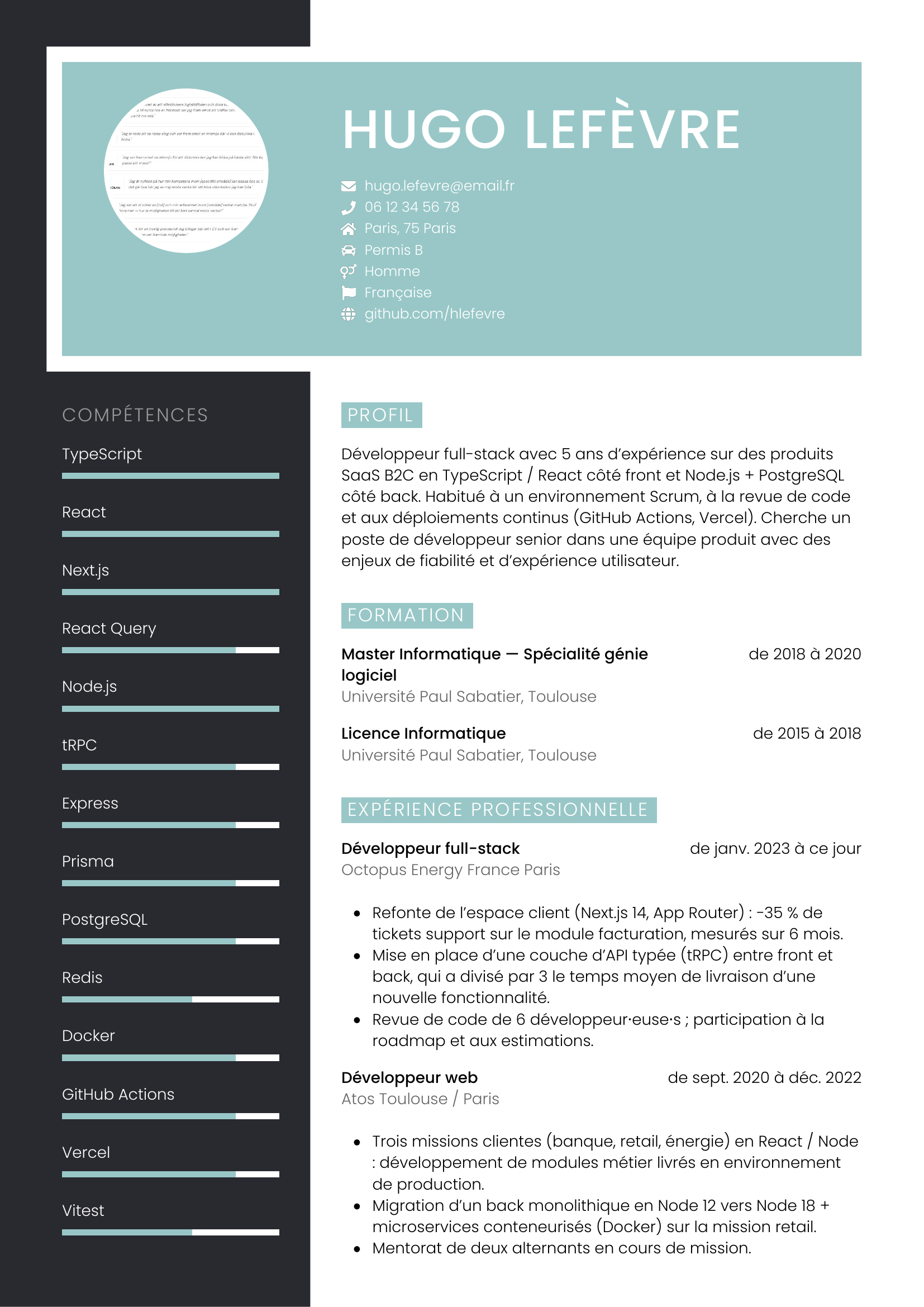 CV développeur — modèle élégant