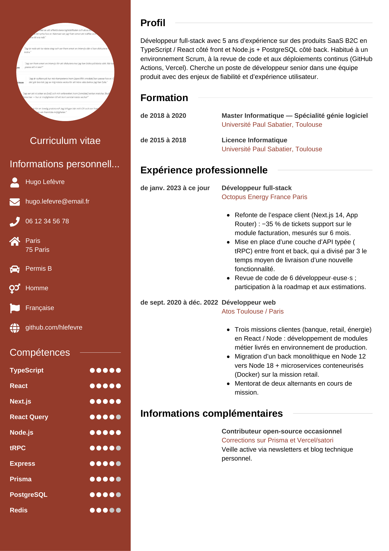 Modèle CV moderne pour developpeur
