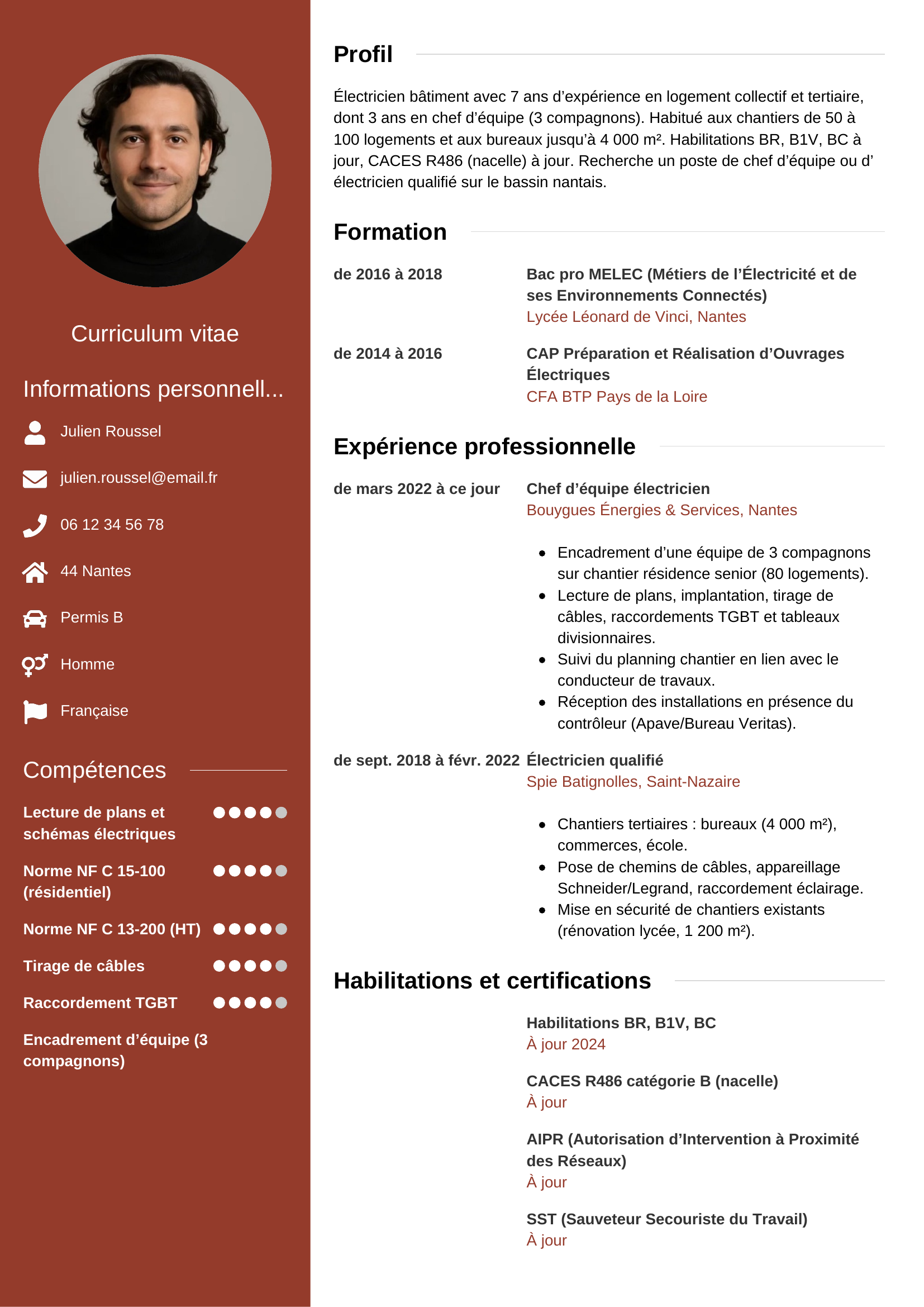 Exemple de CV électricien