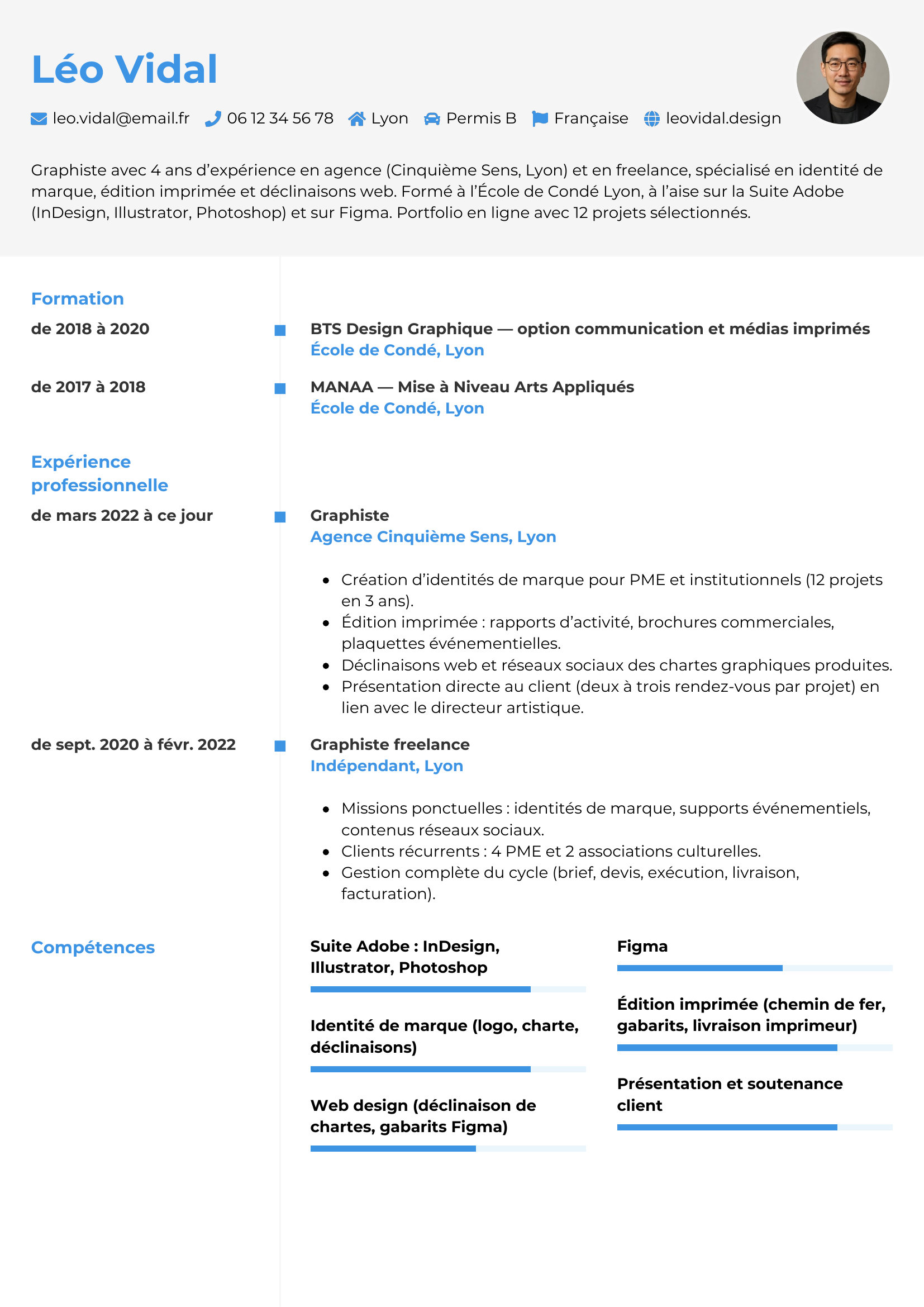 Modèle Chrono — exemple de CV Graphiste