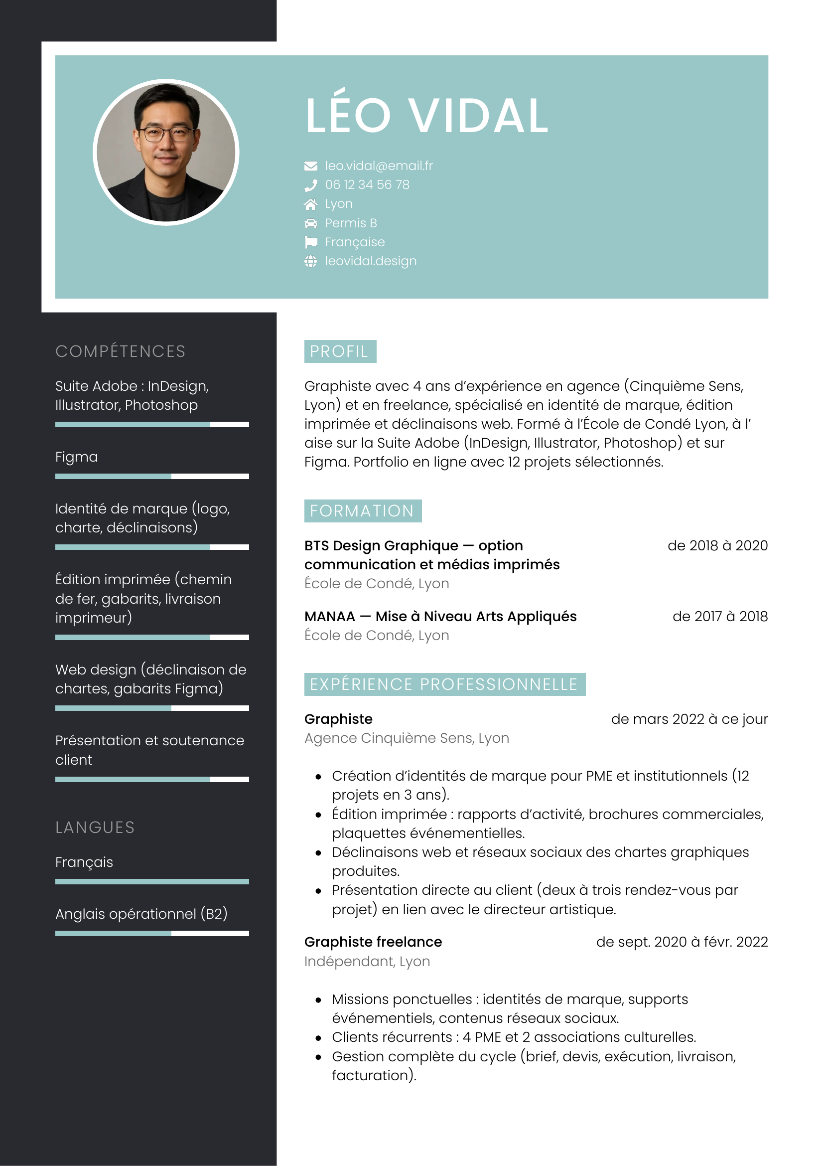 Modèle Élégant — exemple de CV Graphiste