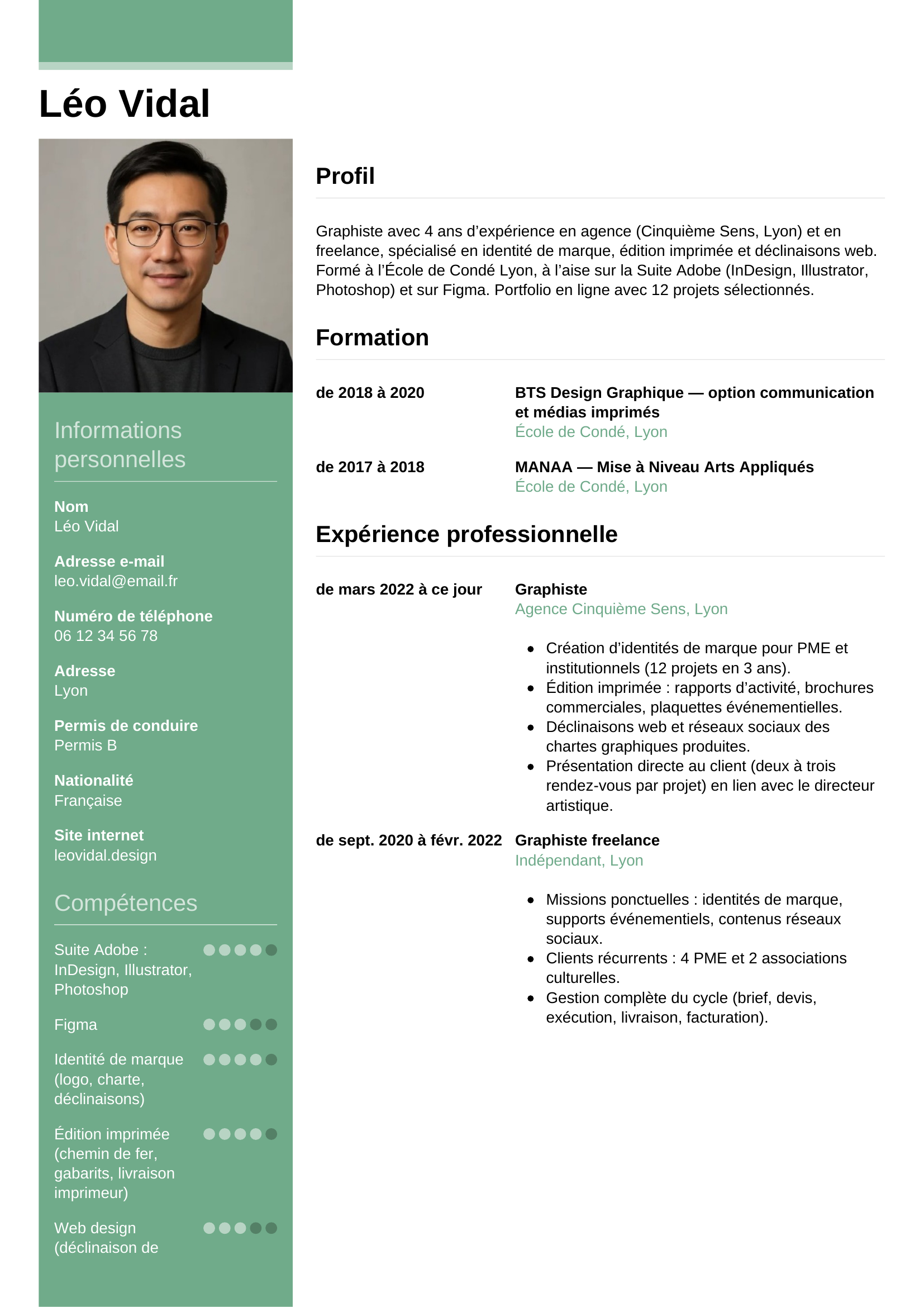 Modèle Informel — exemple de CV Graphiste