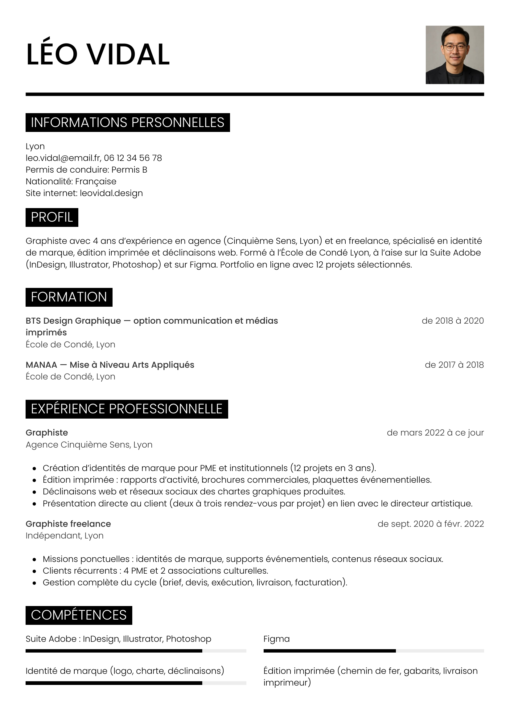 Modèle Métro — exemple de CV Graphiste