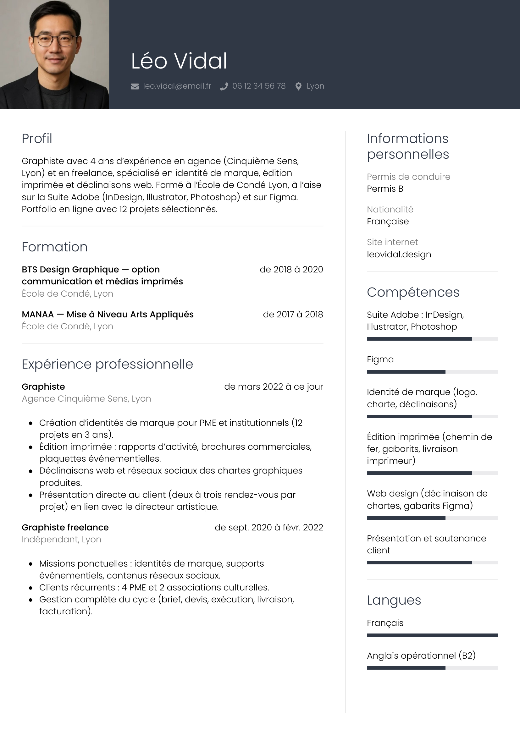 Modèle Professionnel — exemple de CV Graphiste