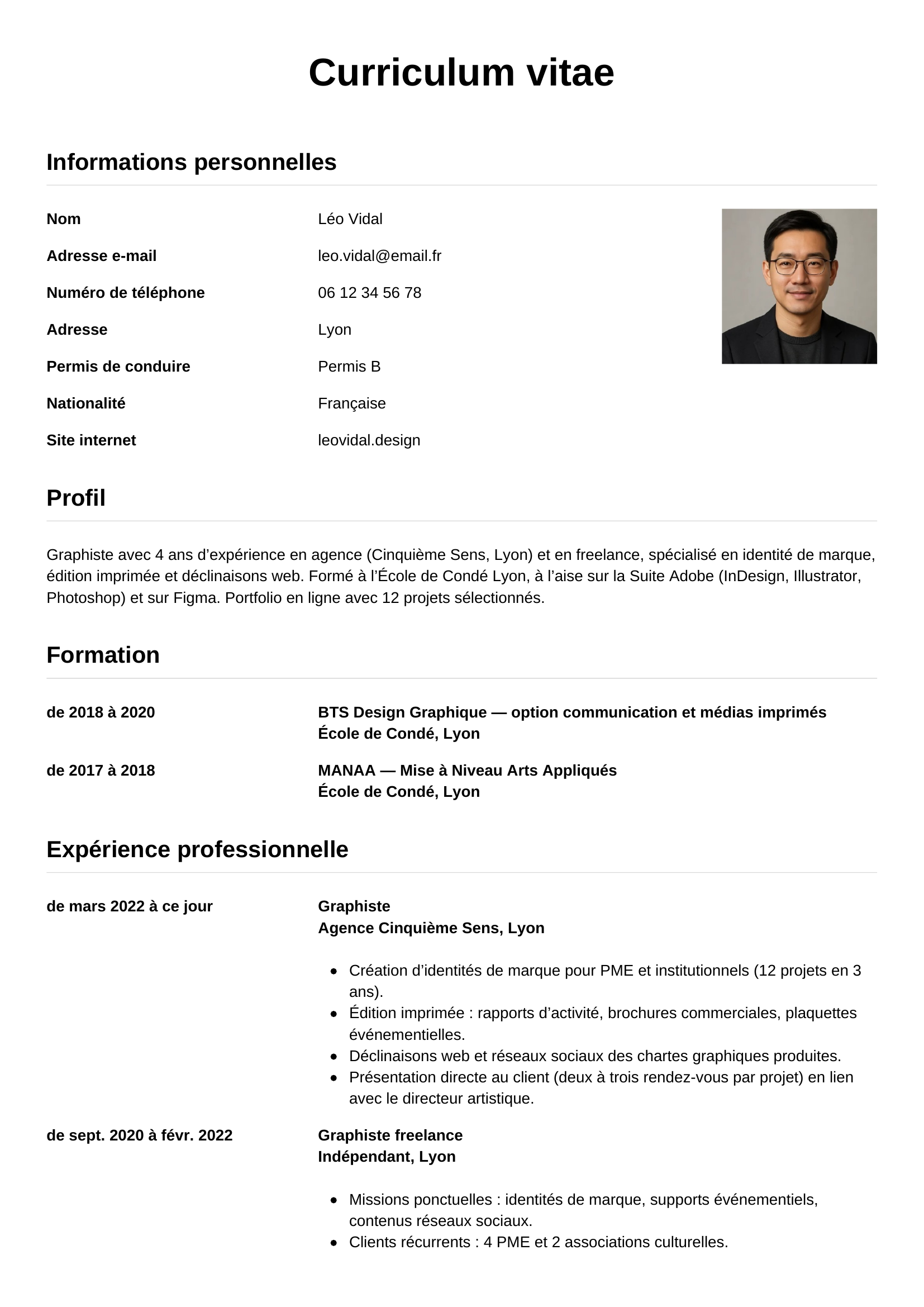 Modèle Simple — exemple de CV Graphiste