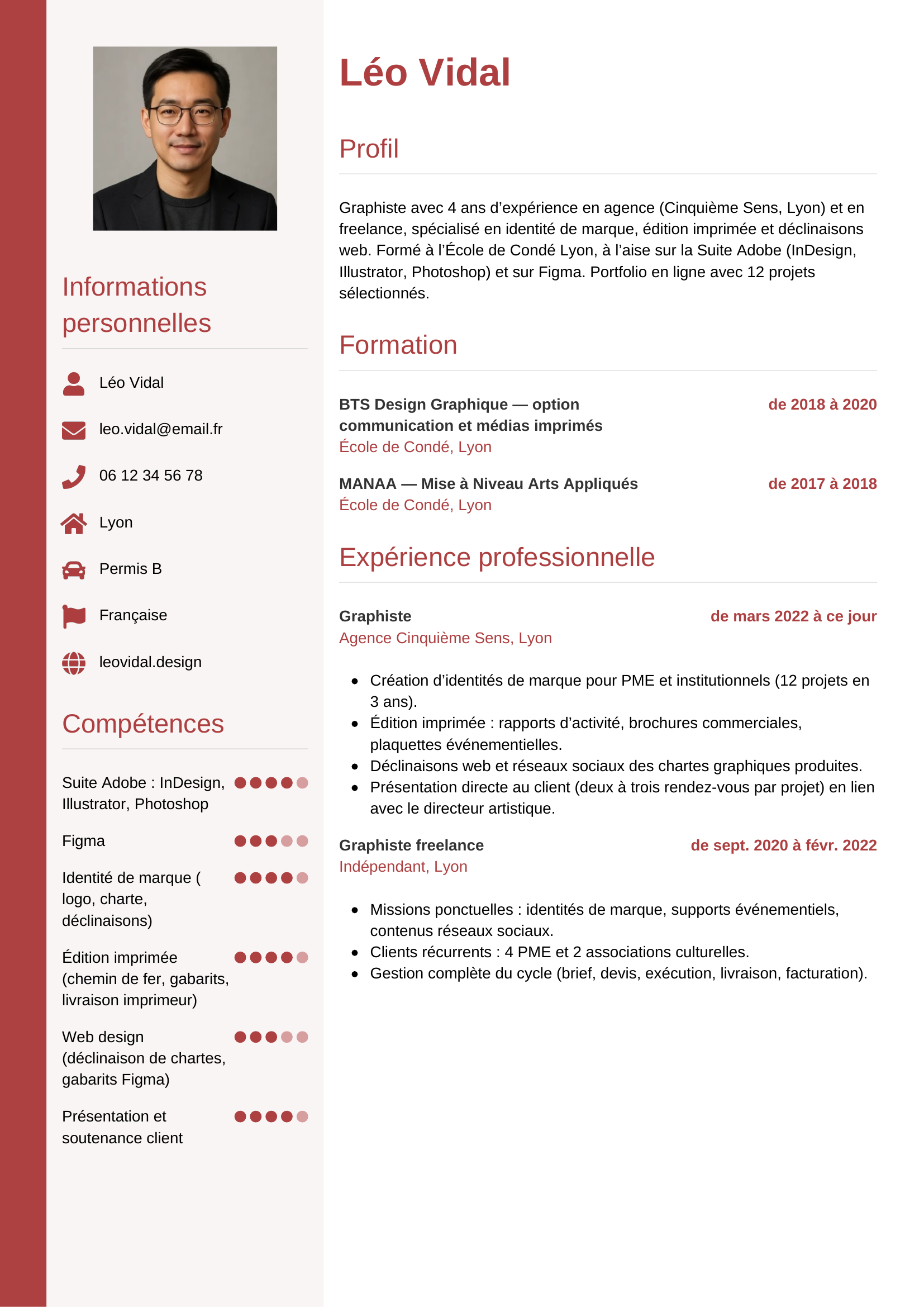 Modèle CV vertical pour graphiste
