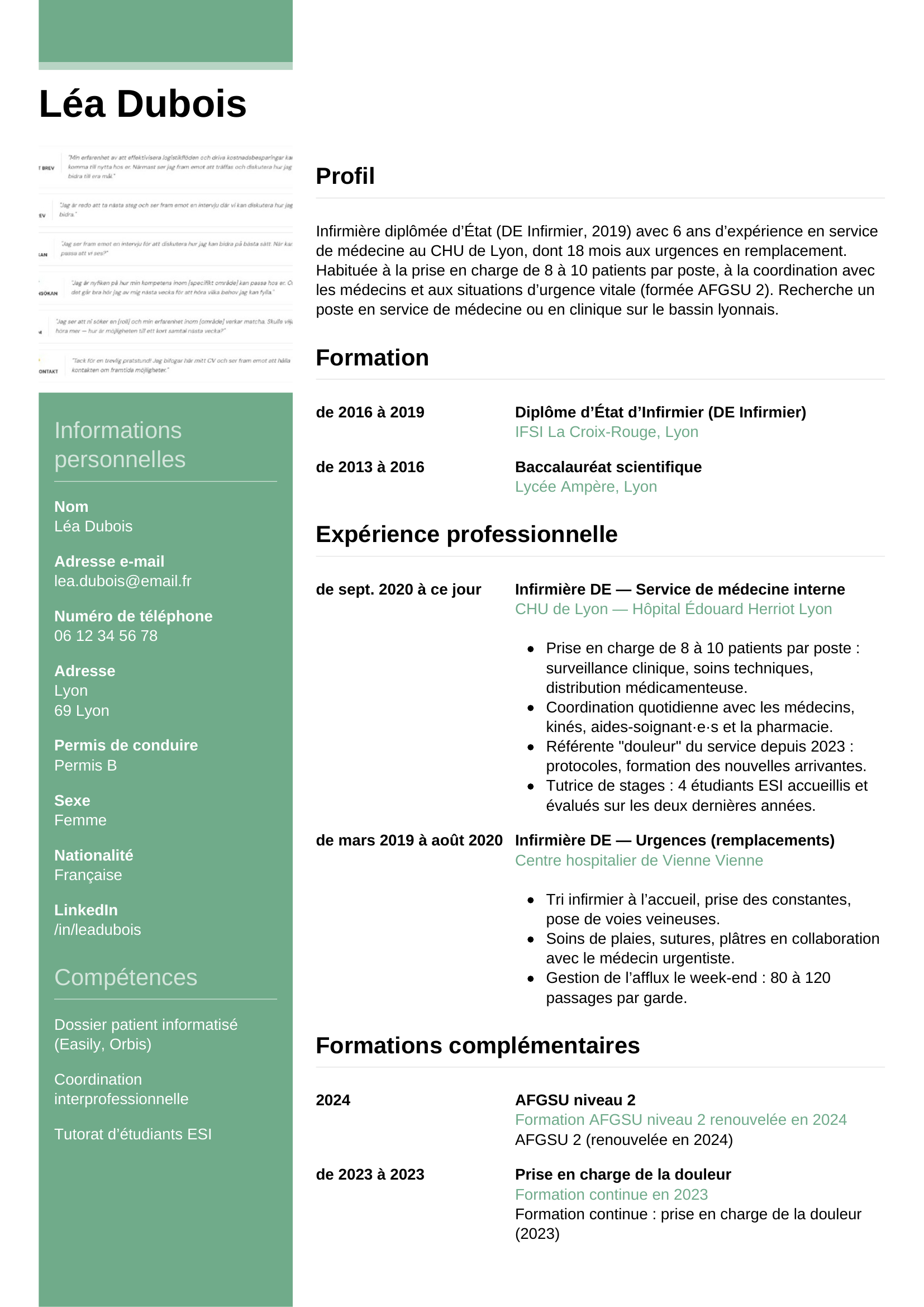 Modèle Informel — exemple de CV Infirmière