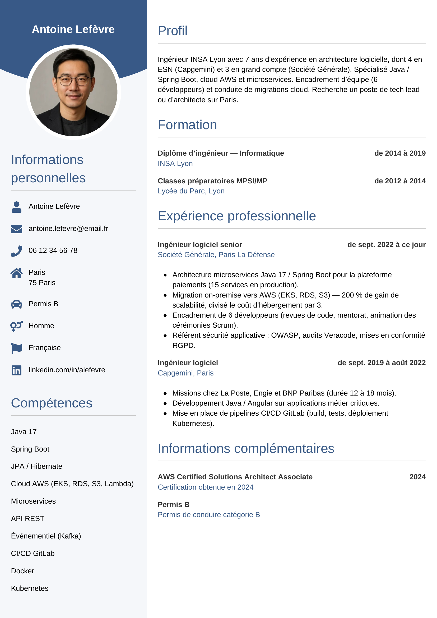 Modèle Circulaire — exemple de CV Ingénieur