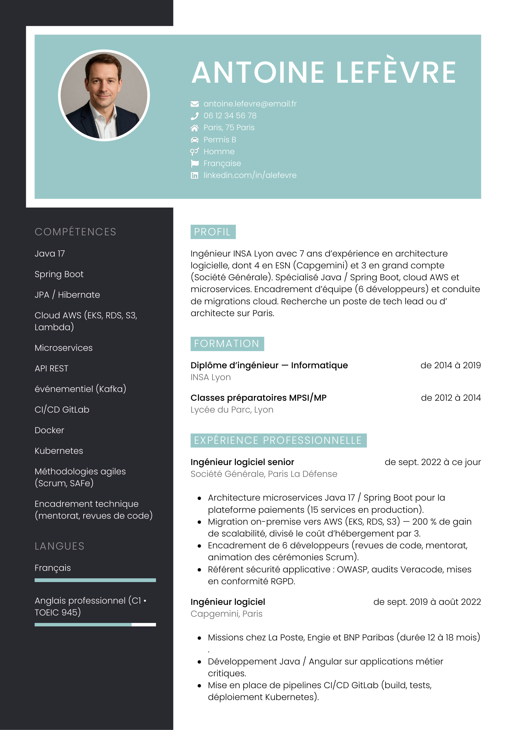 Modèle Élégant — exemple de CV Ingénieur