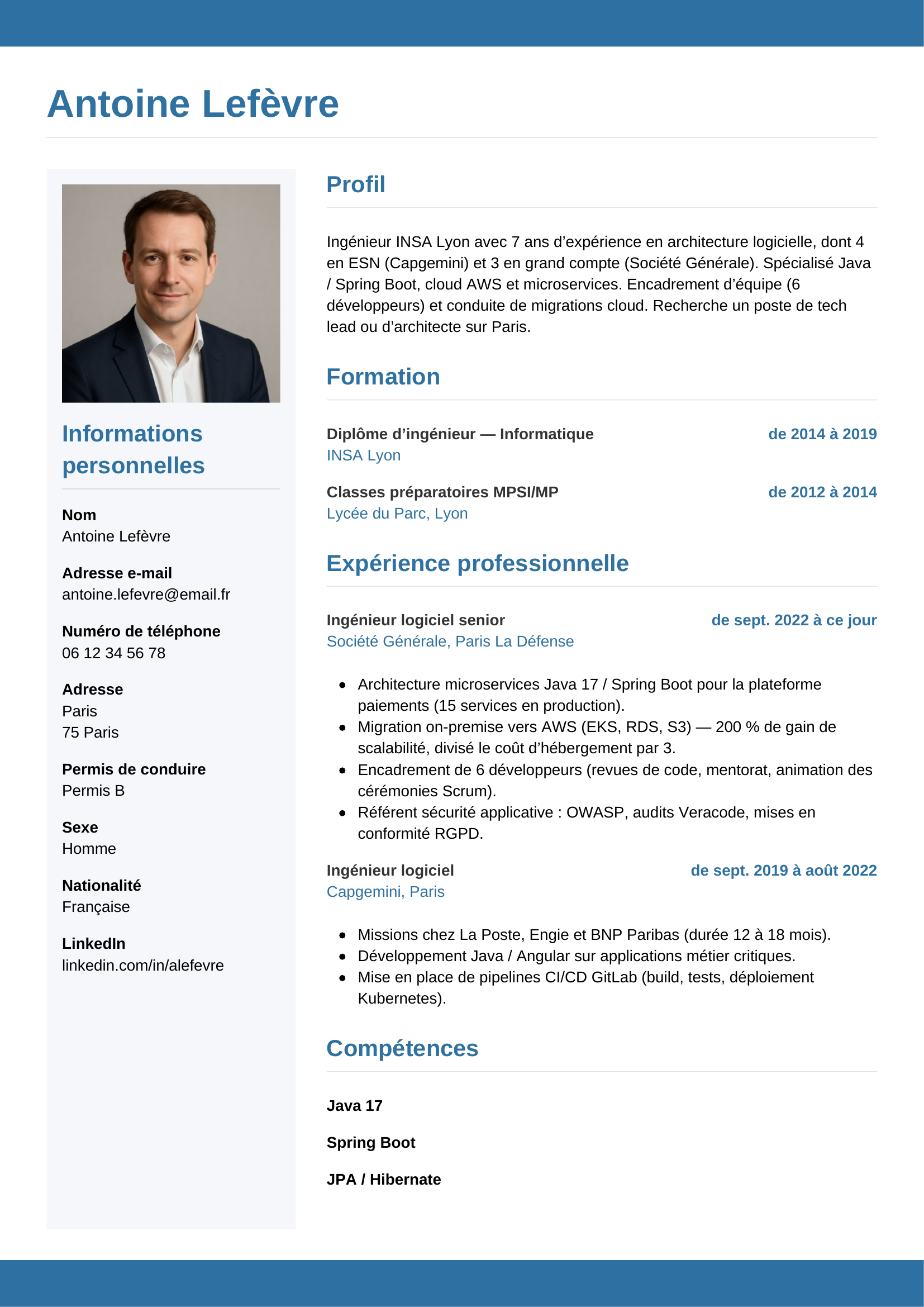 Modèle Horizontal — exemple de CV Ingénieur