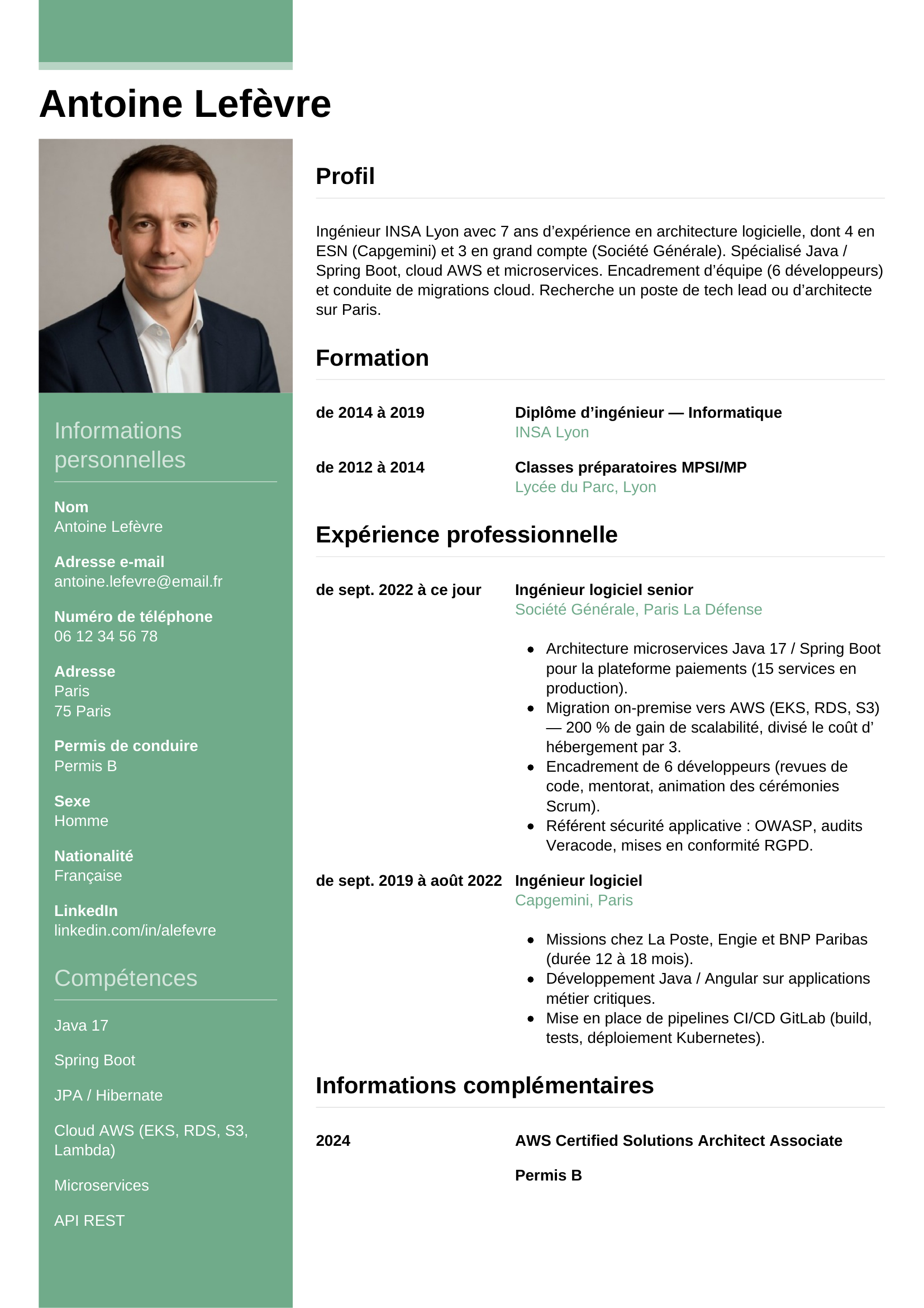 Modèle Informel — exemple de CV Ingénieur