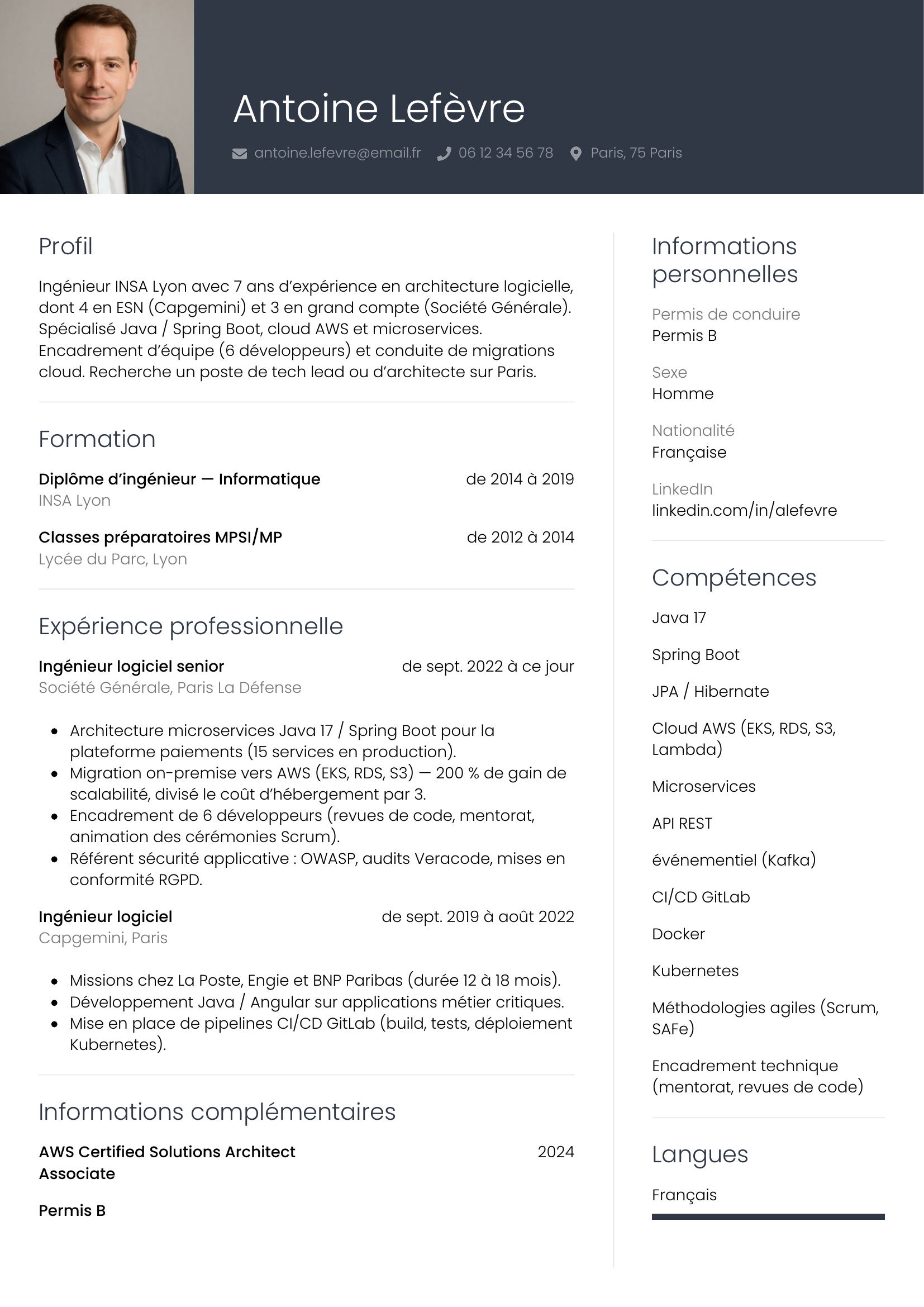 Modèle Professionnel — exemple de CV Ingénieur