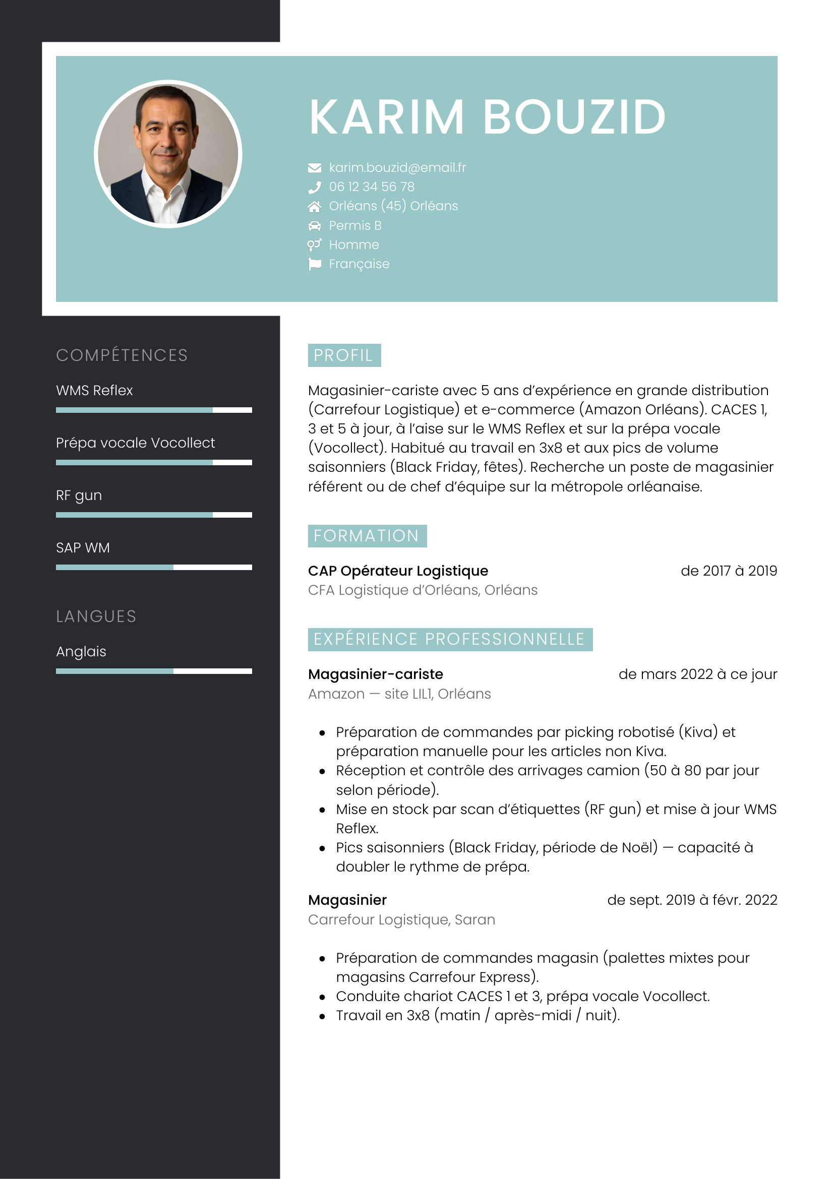 Modèle Élégant — exemple de CV Magasinier