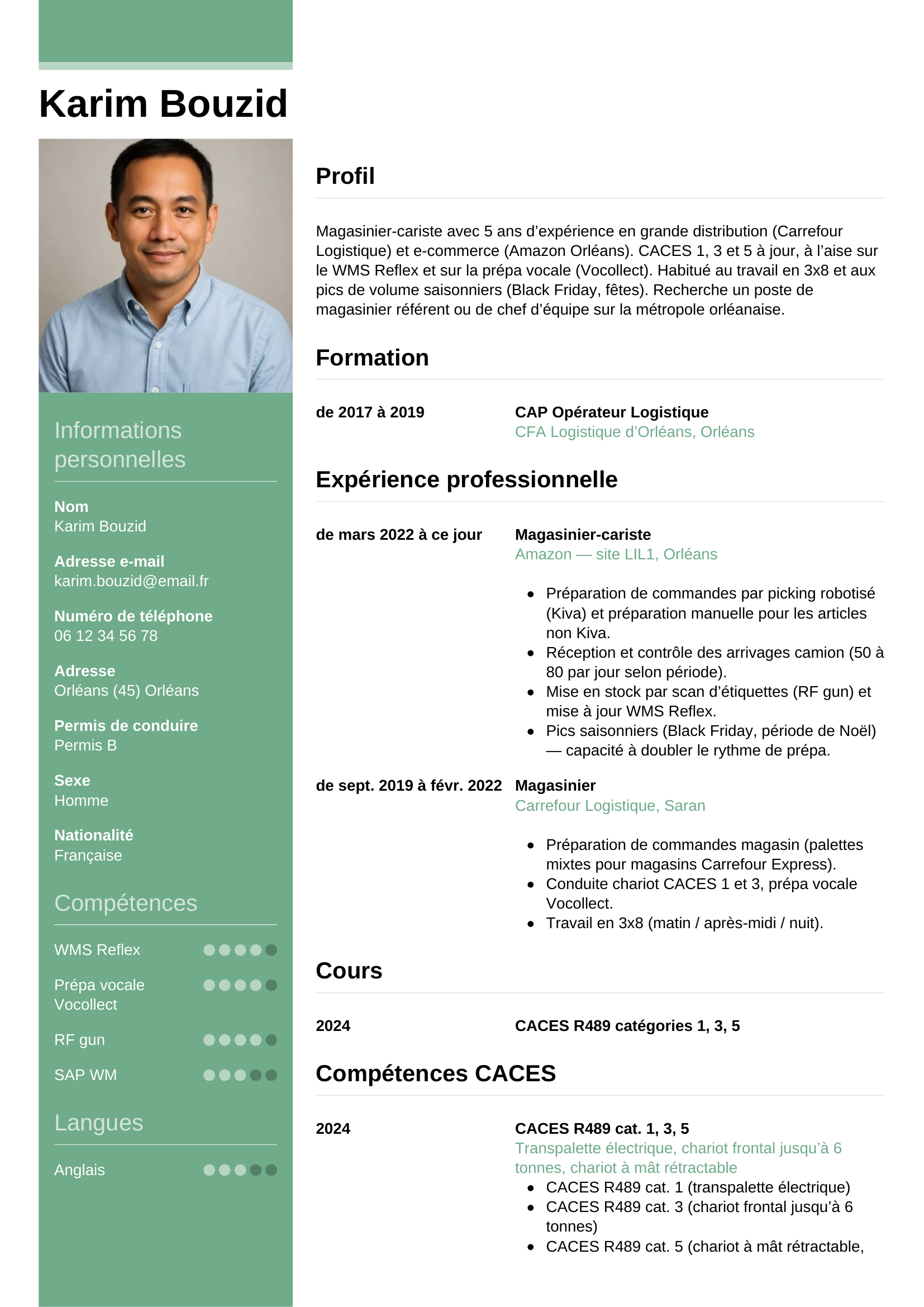Modèle Informel — exemple de CV Magasinier