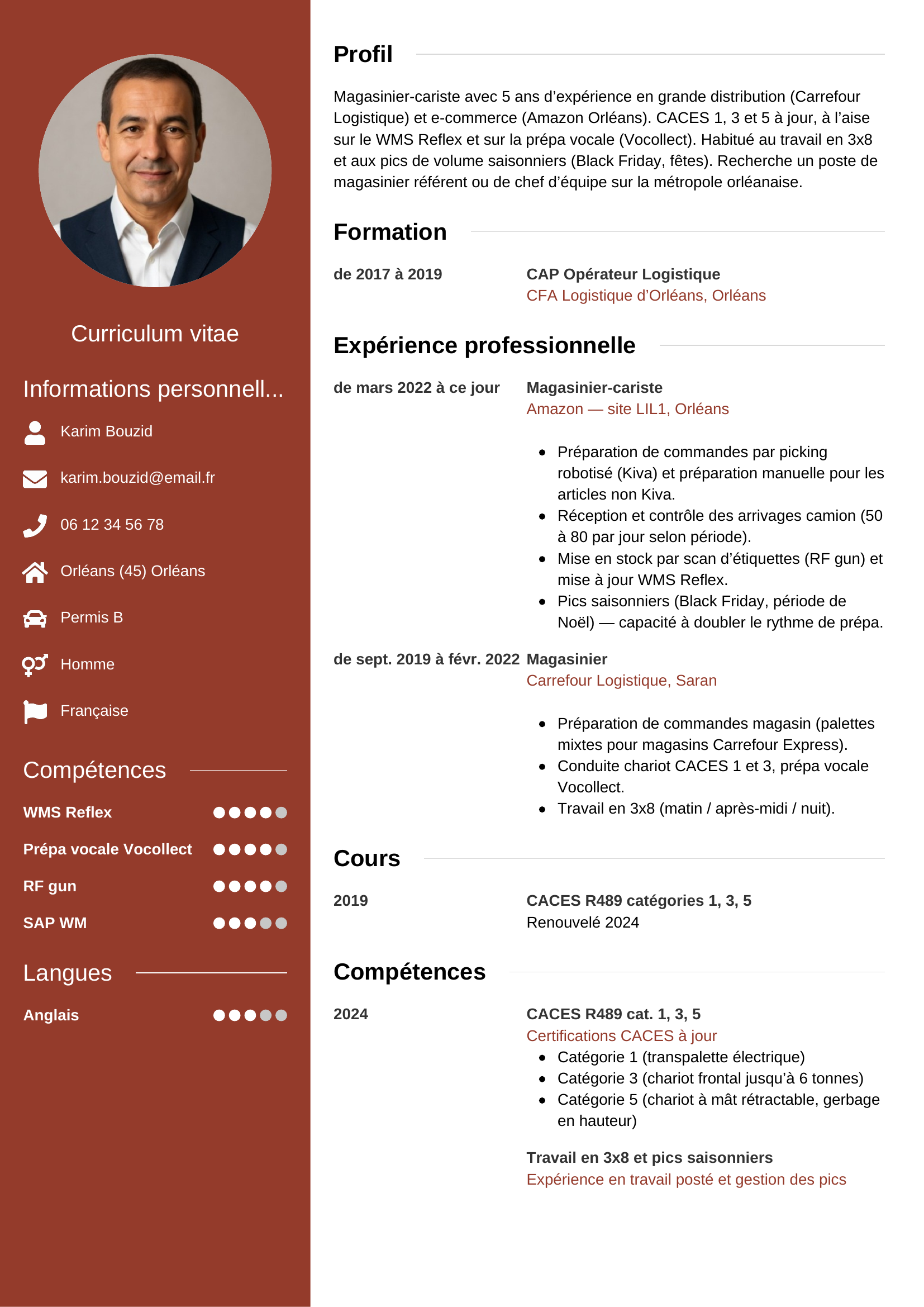 Exemple de CV magasinier